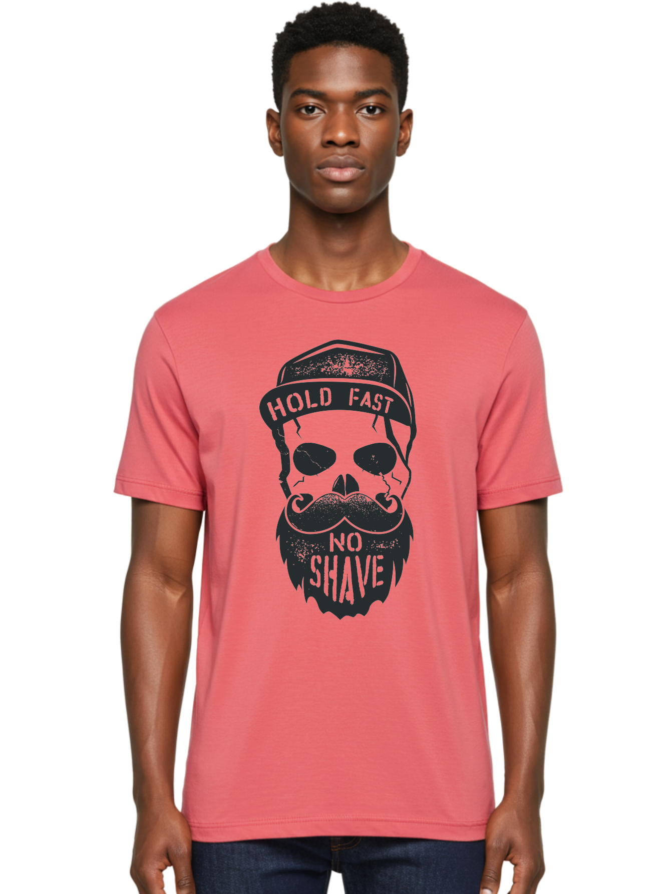 Hold-Fast-No-Shave Men'S Graphic Tee, 100% Cotton, Comfortable Casual Summer Wear, Machine Washable, Skull With Beard And Mustache, No Shave Movement, Hold Fast, Grunge Style, Tattoo Art, Skull Illustration, Beard And Mustache Illustration, Aab939