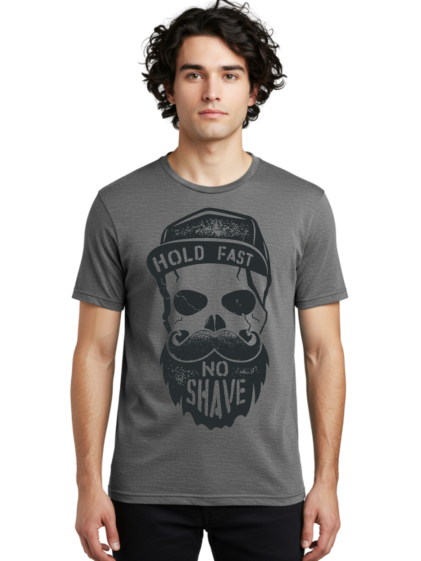 Hold-Fast-No-Shave Men'S Graphic Tee, 100% Cotton, Comfortable Casual Summer Wear, Machine Washable, Skull With Beard And Mustache, No Shave Movement, Hold Fast, Grunge Style, Tattoo Art, Skull Illustration, Beard And Mustache Illustration, Aab939