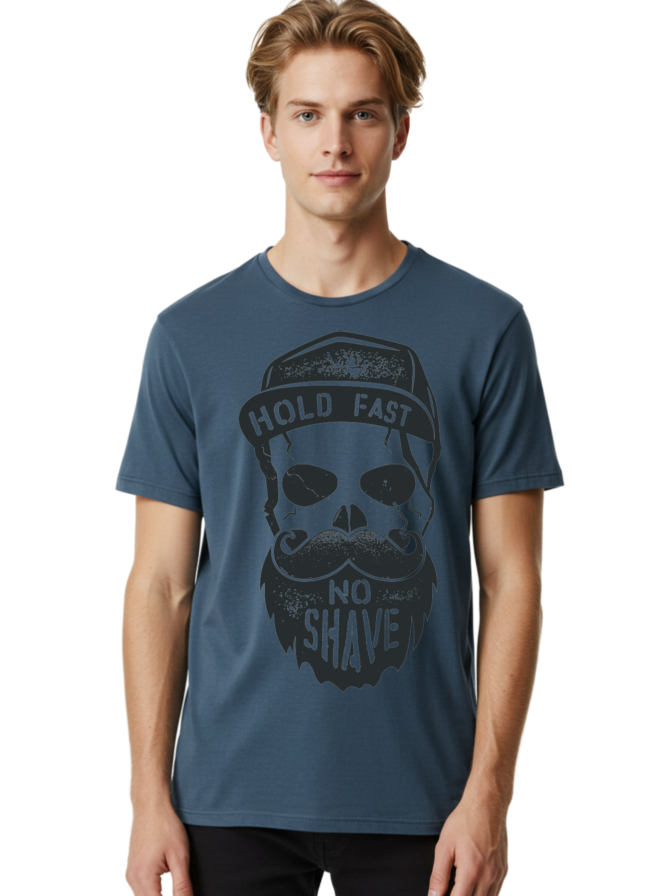 Hold-Fast-No-Shave Men'S Graphic Tee, 100% Cotton, Comfortable Casual Summer Wear, Machine Washable, Skull With Beard And Mustache, No Shave Movement, Hold Fast, Grunge Style, Tattoo Art, Skull Illustration, Beard And Mustache Illustration, Aab939