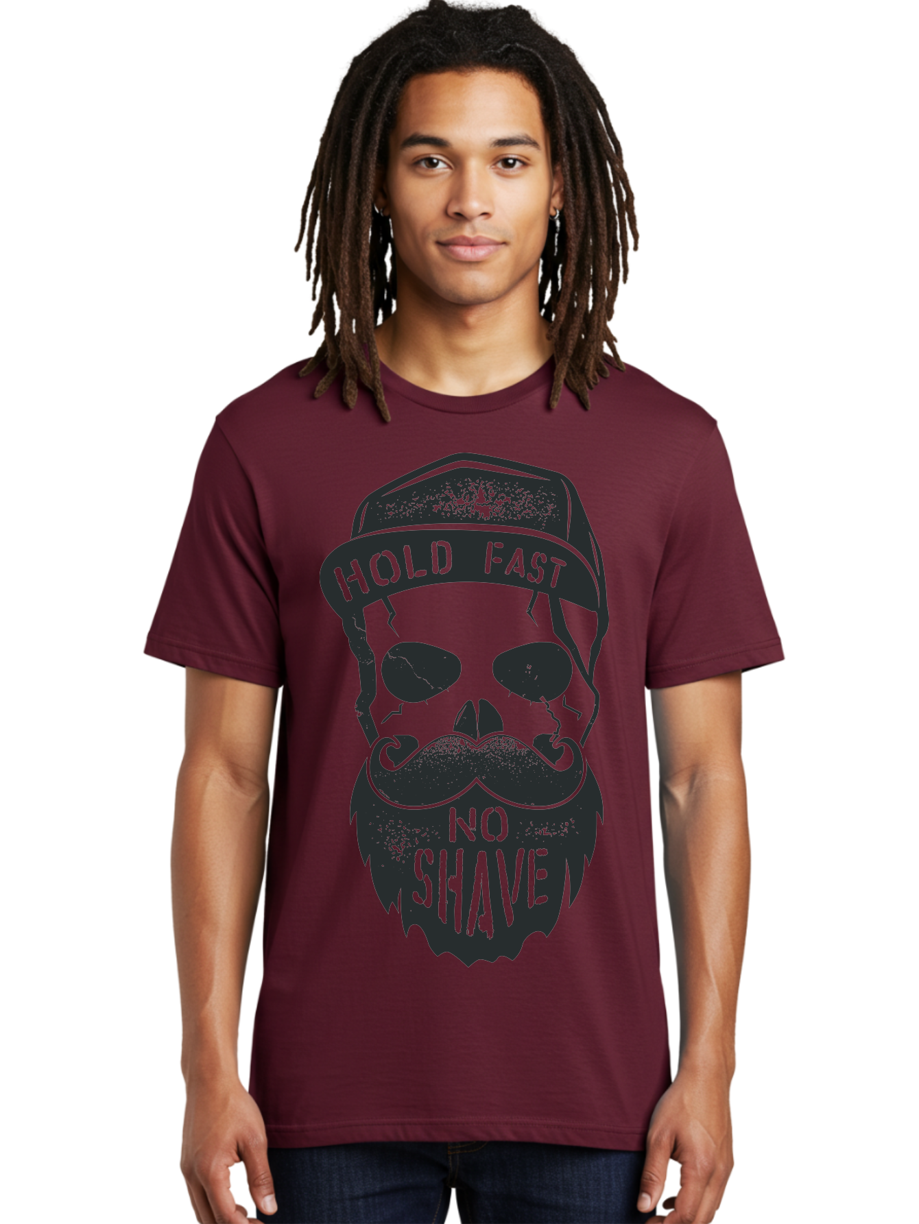 Hold-Fast-No-Shave Men'S Graphic Tee, 100% Cotton, Comfortable Casual Summer Wear, Machine Washable, Skull With Beard And Mustache, No Shave Movement, Hold Fast, Grunge Style, Tattoo Art, Skull Illustration, Beard And Mustache Illustration, Aab939