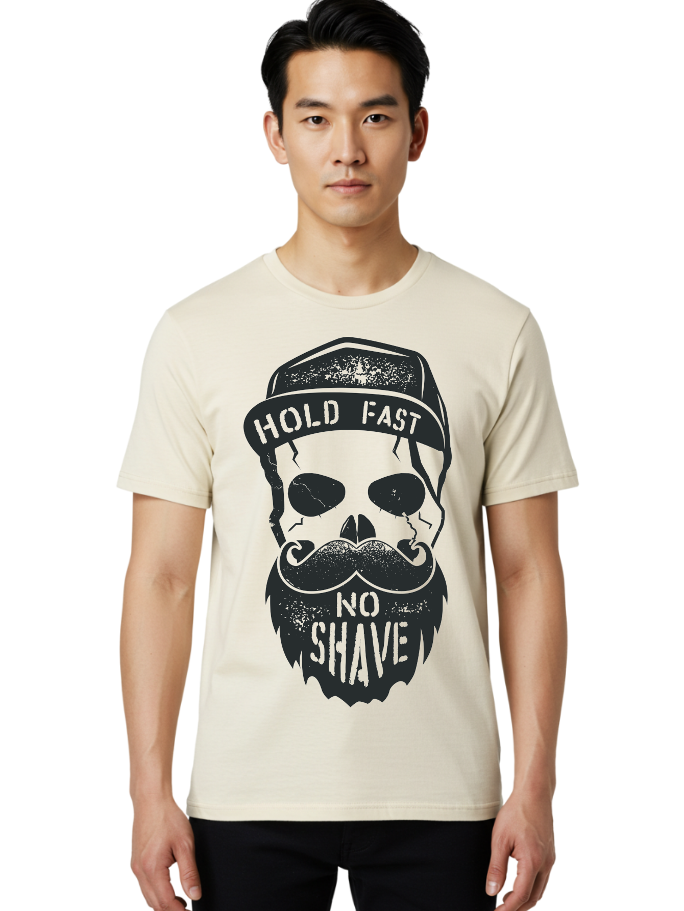 Hold-Fast-No-Shave Men'S Graphic Tee, 100% Cotton, Comfortable Casual Summer Wear, Machine Washable, Skull With Beard And Mustache, No Shave Movement, Hold Fast, Grunge Style, Tattoo Art, Skull Illustration, Beard And Mustache Illustration, Aab939