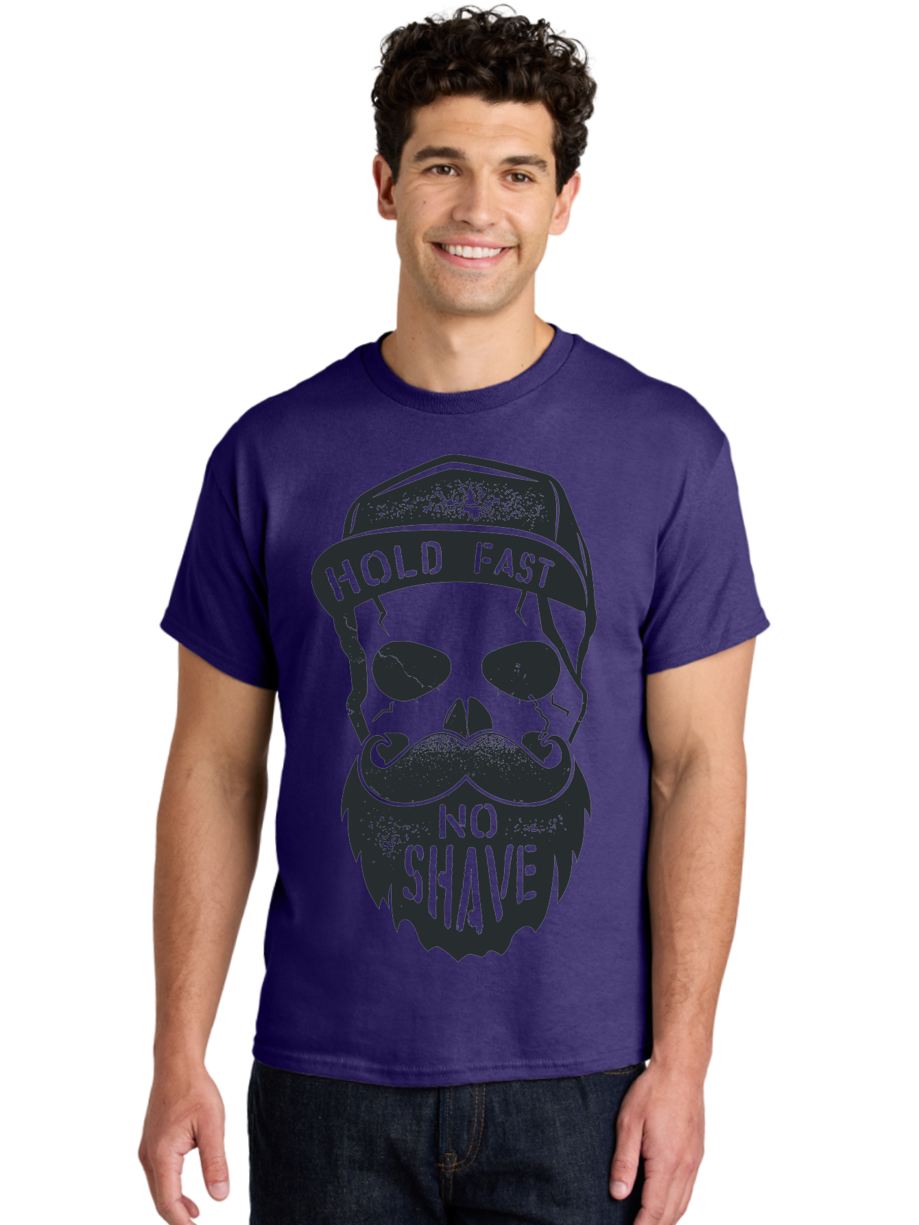 Hold-Fast-No-Shave Men'S Graphic Tee, 100% Cotton, Comfortable Casual Summer Wear, Machine Washable, Skull With Beard And Mustache, No Shave Movement, Hold Fast, Grunge Style, Tattoo Art, Skull Illustration, Beard And Mustache Illustration, Aab939