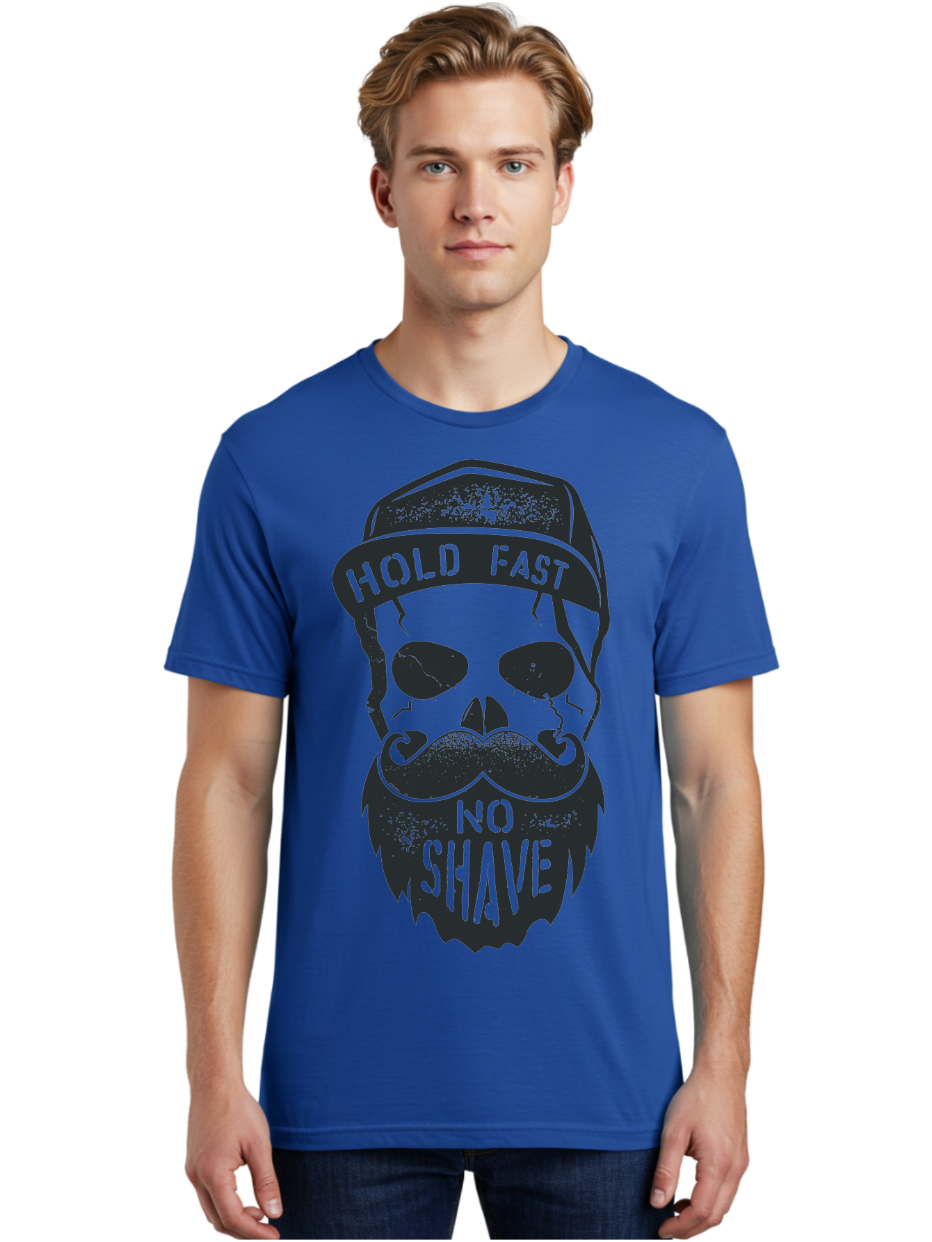 Hold-Fast-No-Shave Men'S Graphic Tee, 100% Cotton, Comfortable Casual Summer Wear, Machine Washable, Skull With Beard And Mustache, No Shave Movement, Hold Fast, Grunge Style, Tattoo Art, Skull Illustration, Beard And Mustache Illustration, Aab939
