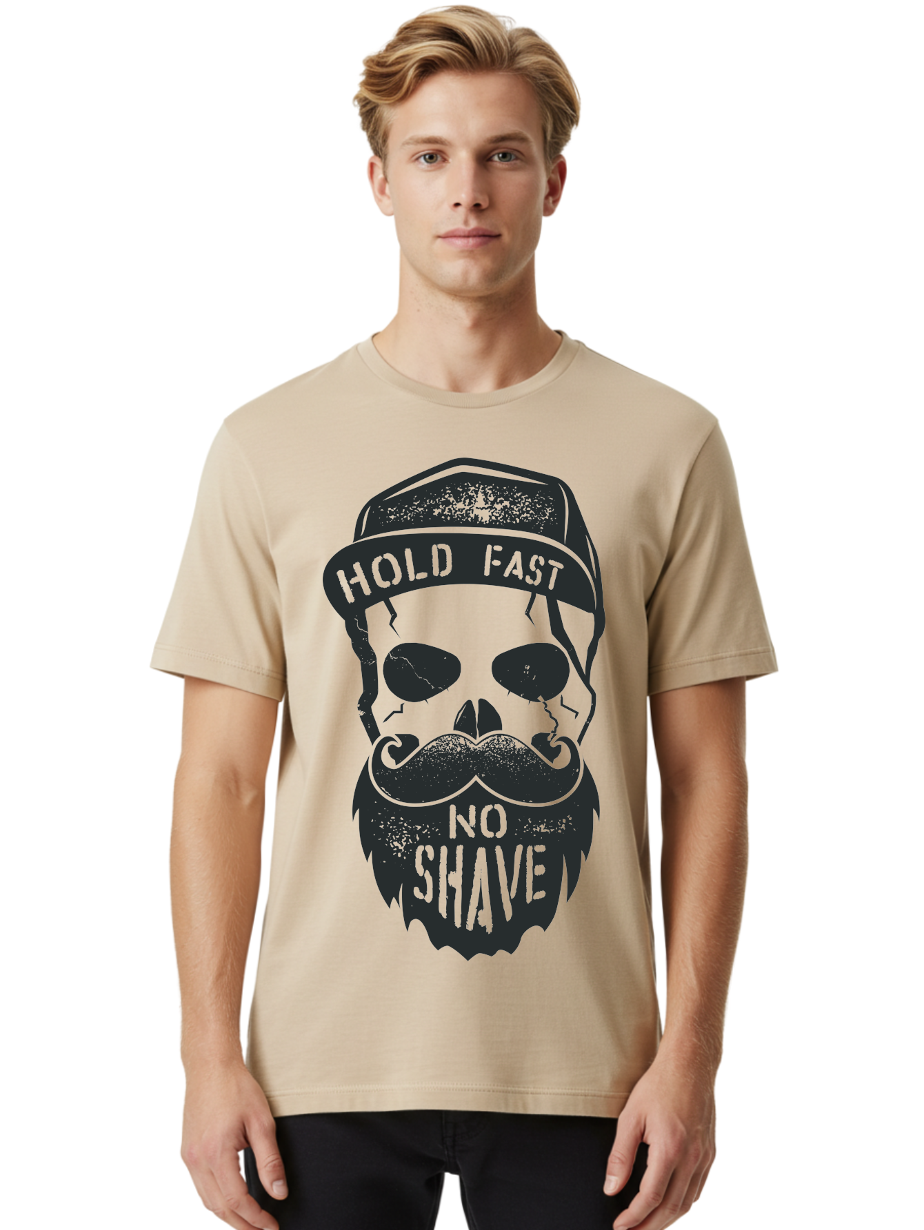 Hold-Fast-No-Shave Men'S Graphic Tee, 100% Cotton, Comfortable Casual Summer Wear, Machine Washable, Skull With Beard And Mustache, No Shave Movement, Hold Fast, Grunge Style, Tattoo Art, Skull Illustration, Beard And Mustache Illustration, Aab939