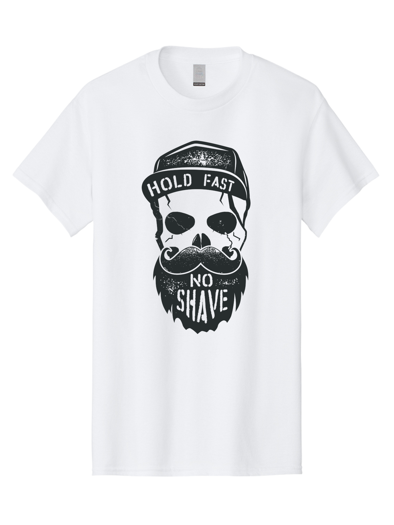Hold-Fast-No-Shave Men'S Graphic Tee, 100% Cotton, Comfortable Casual Summer Wear, Machine Washable, Skull With Beard And Mustache, No Shave Movement, Hold Fast, Grunge Style, Tattoo Art, Skull Illustration, Beard And Mustache Illustration, Aab939