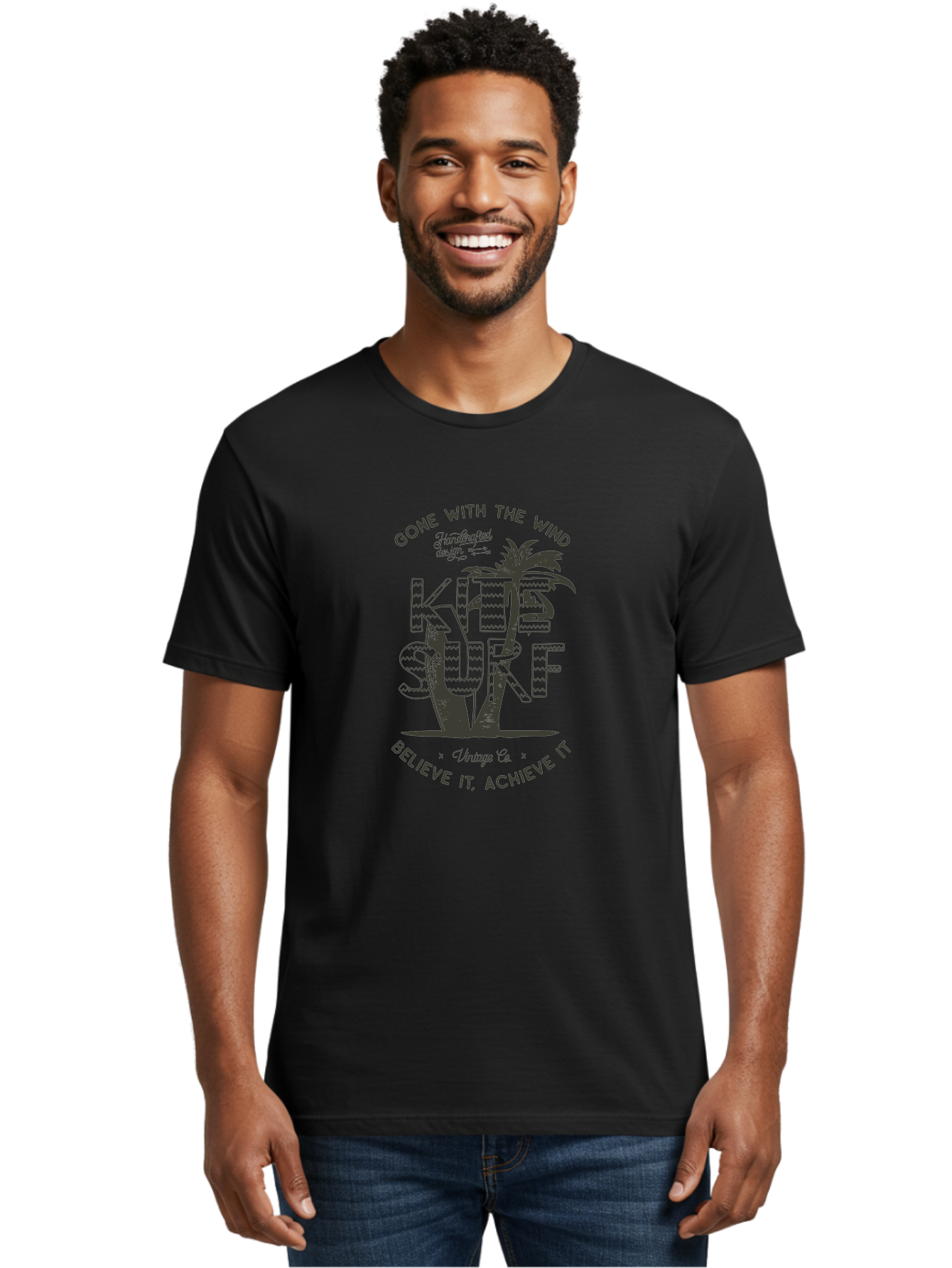 Kitesurf Men'S Graphic Tee, 100% Cotton, Comfortable Casual Summer Wear, Machine Washable, Kite Surfing, Water Sports, Adventure Seekers, Motivational Quotes, Inspirational Phrases, Gone With The Wind, Believe It Achieve It, Aab940