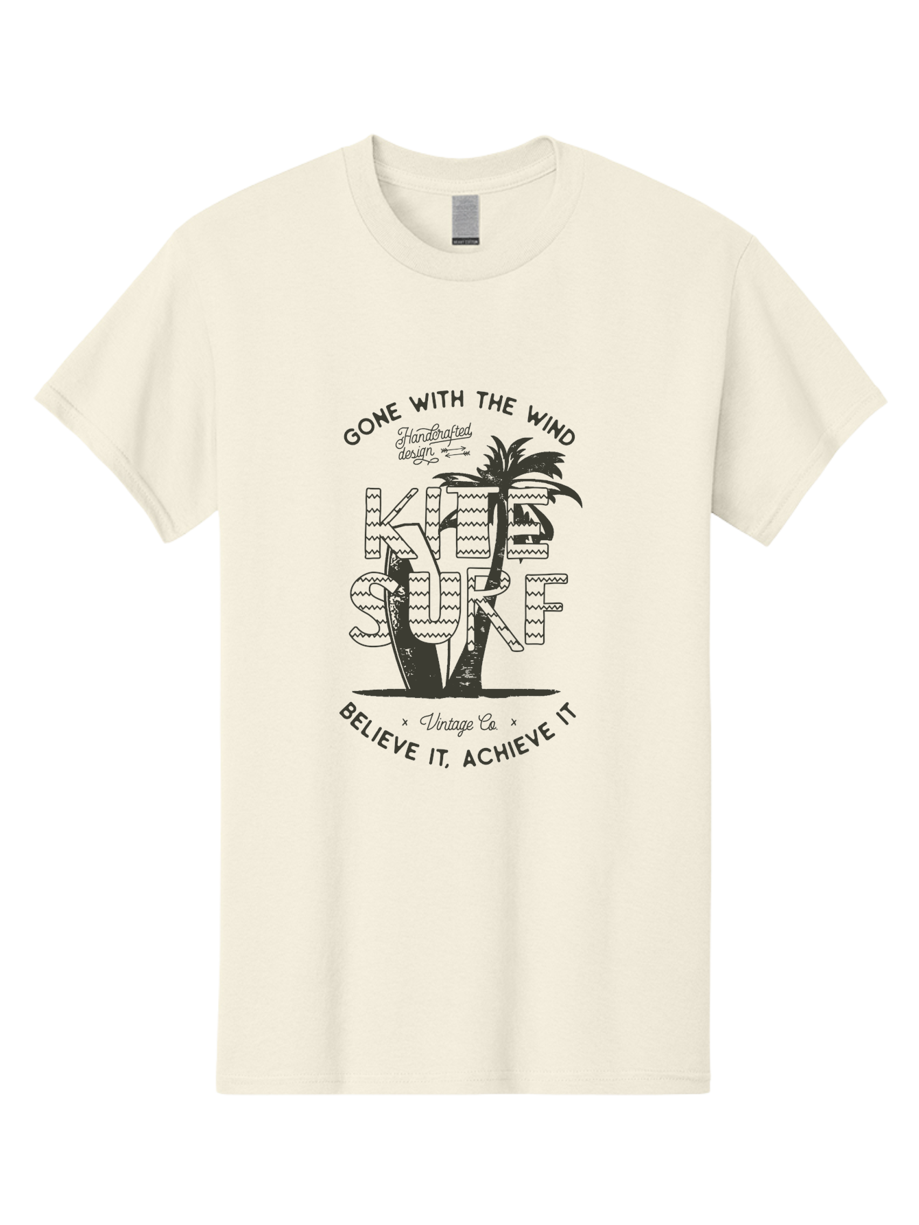 Kitesurf Men'S Graphic Tee, 100% Cotton, Comfortable Casual Summer Wear, Machine Washable, Kite Surfing, Water Sports, Adventure Seekers, Motivational Quotes, Inspirational Phrases, Gone With The Wind, Believe It Achieve It, Aab940