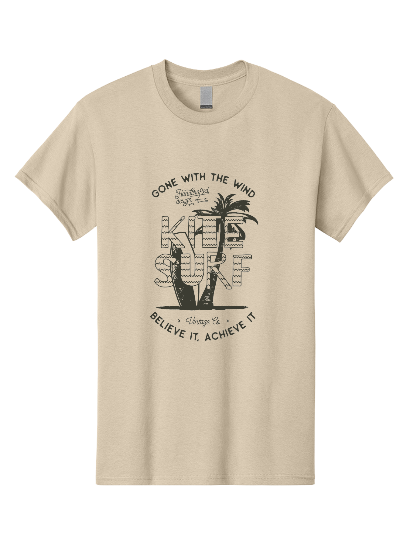 Kitesurf Men'S Graphic Tee, 100% Cotton, Comfortable Casual Summer Wear, Machine Washable, Kite Surfing, Water Sports, Adventure Seekers, Motivational Quotes, Inspirational Phrases, Gone With The Wind, Believe It Achieve It, Aab940