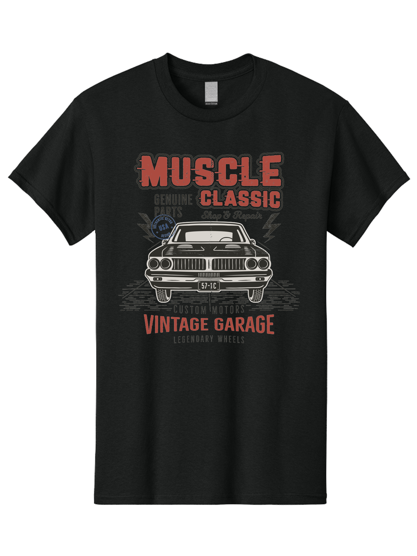 Muscle-Classic-1 Men'S Graphic Tee, 100% Cotton, Comfortable Casual Summer Wear, Machine Washable, Vintage Car, Classic Muscle Car, Custom Motors, Genuine Parts, Shop & Repair, Vintage Garage, Legendary Wheels, Usa Made, Automotive Restoration Aab941