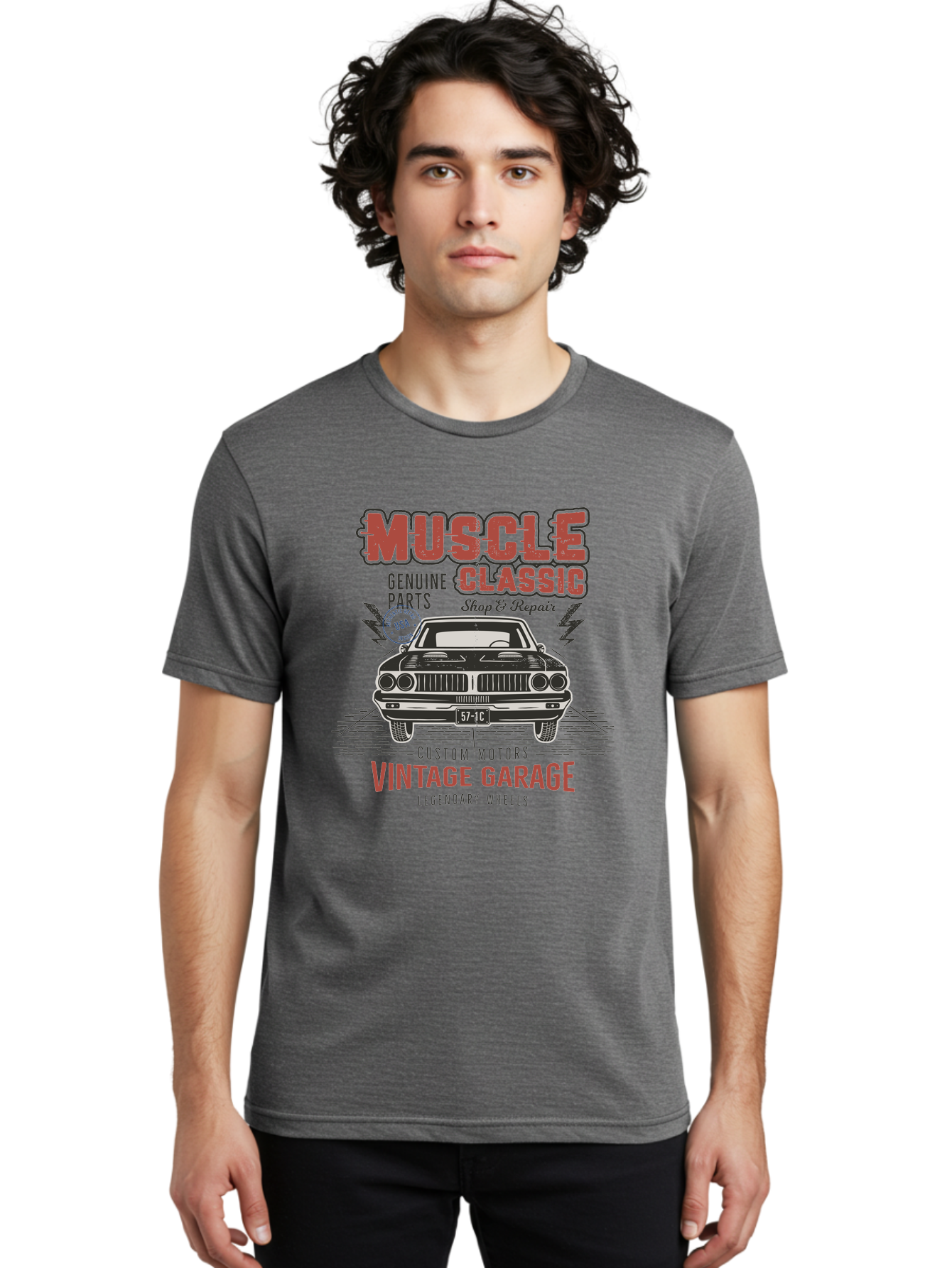 Muscle-Classic-1 Men'S Graphic Tee, 100% Cotton, Comfortable Casual Summer Wear, Machine Washable, Vintage Car, Classic Muscle Car, Custom Motors, Genuine Parts, Shop & Repair, Vintage Garage, Legendary Wheels, Usa Made, Automotive Restoration Aab941