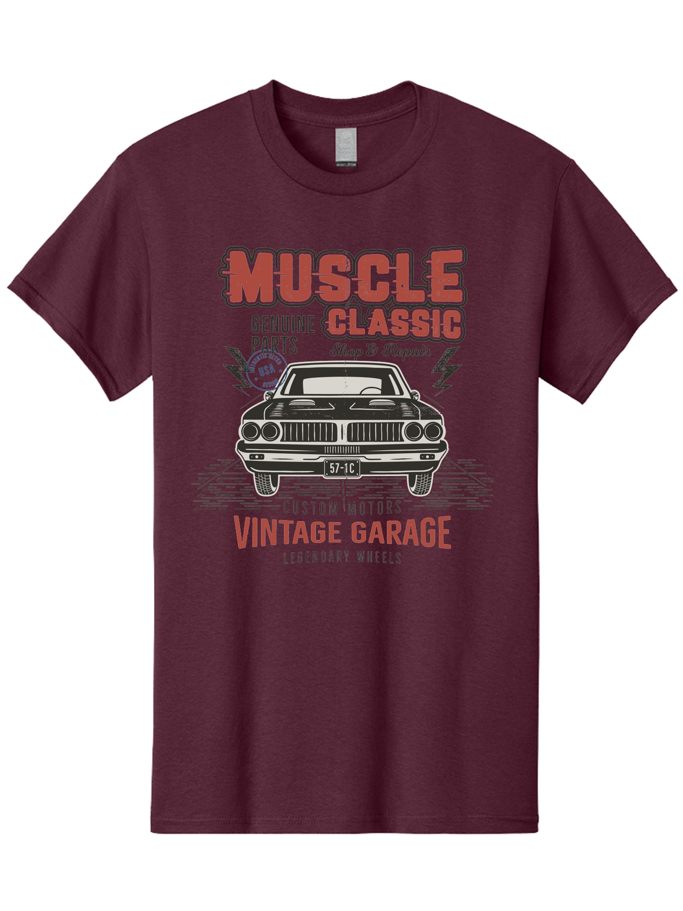 Muscle-Classic-1 Men'S Graphic Tee, 100% Cotton, Comfortable Casual Summer Wear, Machine Washable, Vintage Car, Classic Muscle Car, Custom Motors, Genuine Parts, Shop & Repair, Vintage Garage, Legendary Wheels, Usa Made, Automotive Restoration Aab941