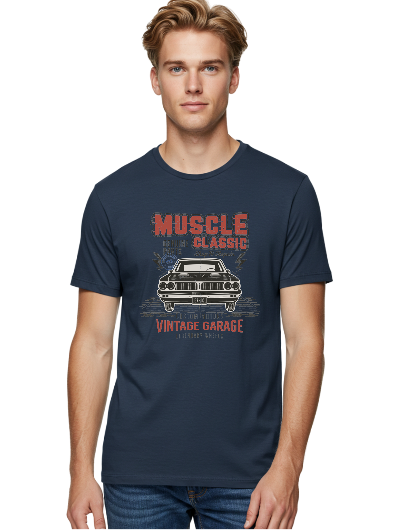 Muscle-Classic-1 Men'S Graphic Tee, 100% Cotton, Comfortable Casual Summer Wear, Machine Washable, Vintage Car, Classic Muscle Car, Custom Motors, Genuine Parts, Shop & Repair, Vintage Garage, Legendary Wheels, Usa Made, Automotive Restoration Aab941