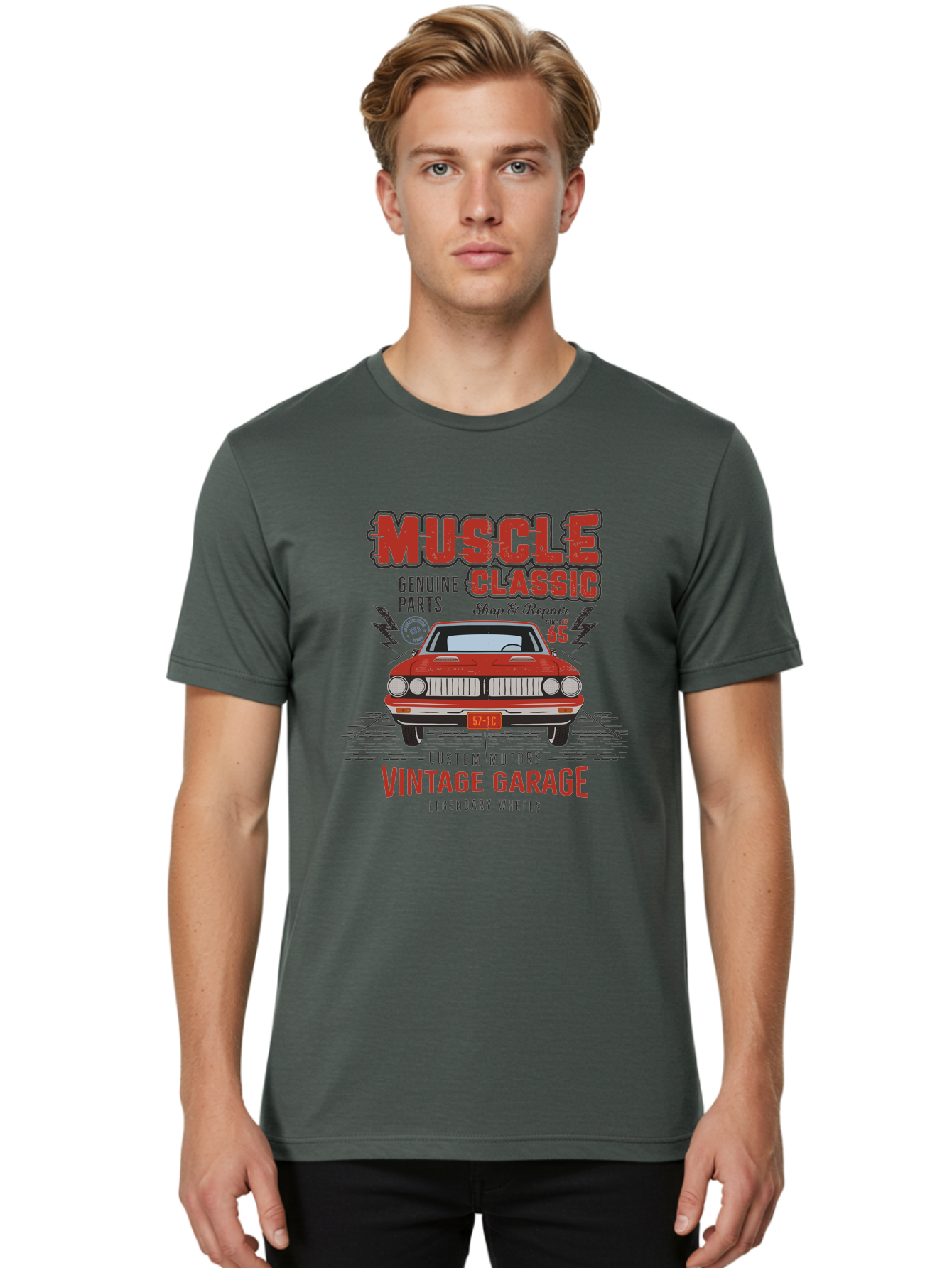 Muscle-Classic Men'S Graphic Tee, 100% Cotton, Comfortable Casual Summer Wear, Machine Washable, Vintage Car, Muscle Car, Classic Car, Custom Motors, Vintage Garage, Legendary Wheels, Shop And Repair, Genuine Parts, Retro Automobile Aab942