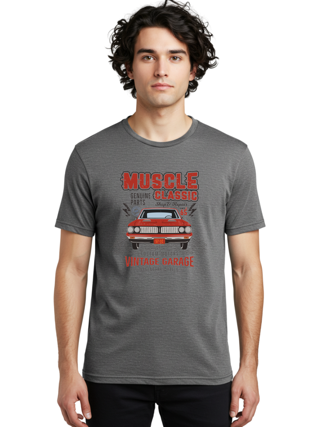 Muscle-Classic Men'S Graphic Tee, 100% Cotton, Comfortable Casual Summer Wear, Machine Washable, Vintage Car, Muscle Car, Classic Car, Custom Motors, Vintage Garage, Legendary Wheels, Shop And Repair, Genuine Parts, Retro Automobile Aab942