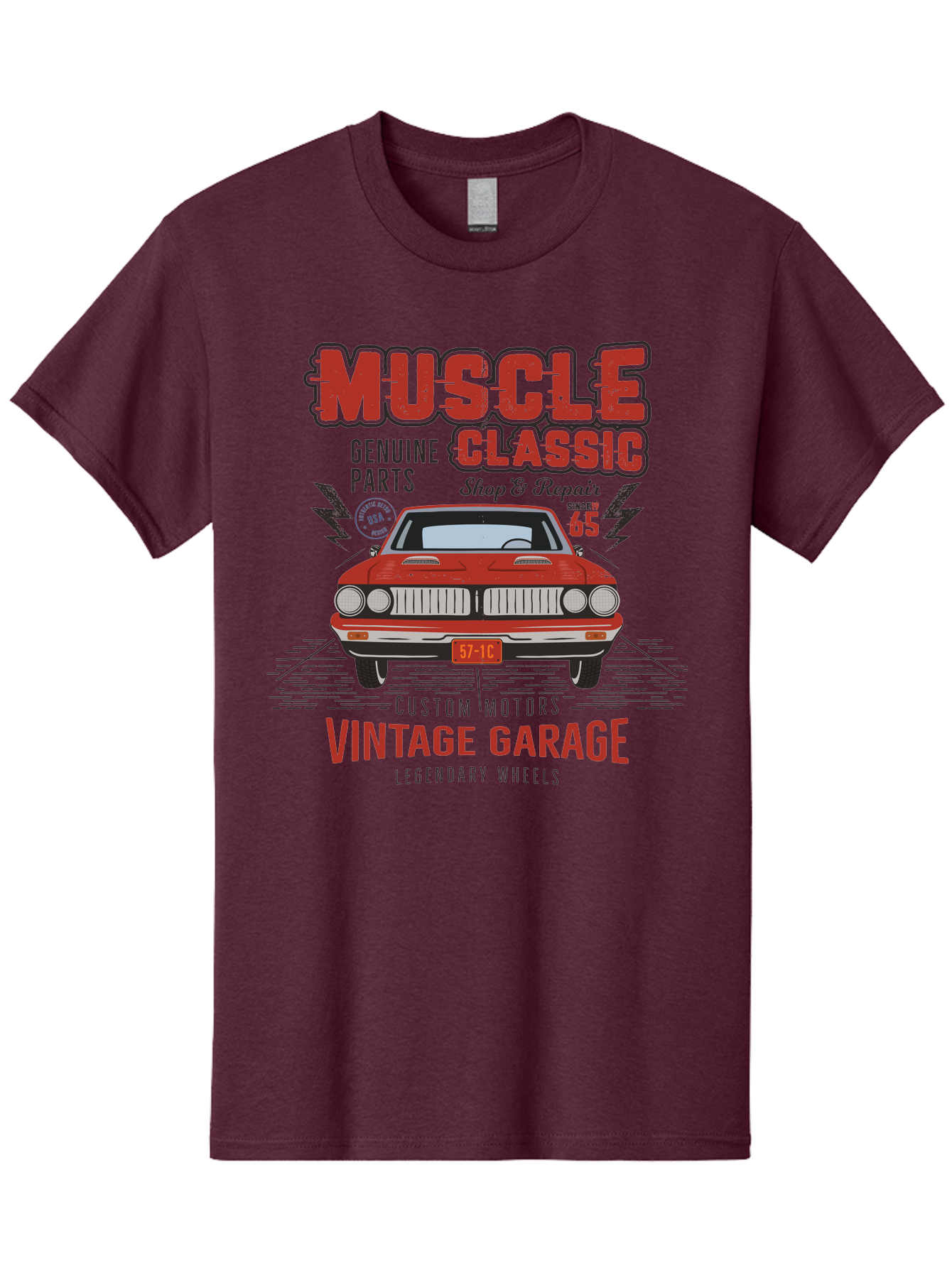 Muscle-Classic Men'S Graphic Tee, 100% Cotton, Comfortable Casual Summer Wear, Machine Washable, Vintage Car, Muscle Car, Classic Car, Custom Motors, Vintage Garage, Legendary Wheels, Shop And Repair, Genuine Parts, Retro Automobile Aab942