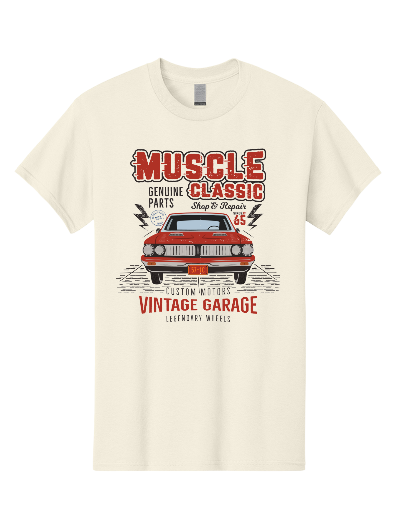 Muscle-Classic Men'S Graphic Tee, 100% Cotton, Comfortable Casual Summer Wear, Machine Washable, Vintage Car, Muscle Car, Classic Car, Custom Motors, Vintage Garage, Legendary Wheels, Shop And Repair, Genuine Parts, Retro Automobile Aab942