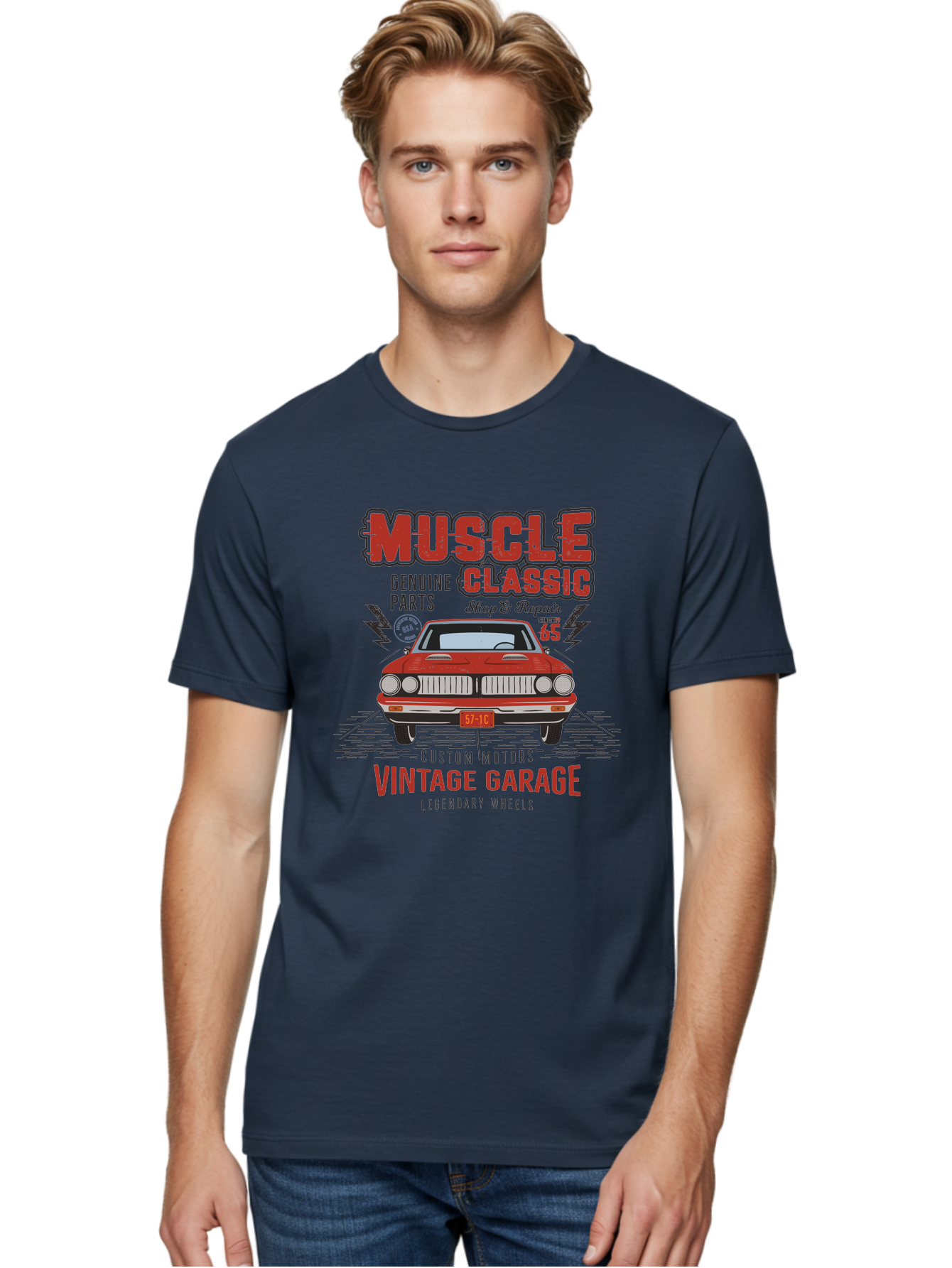 Muscle-Classic Men'S Graphic Tee, 100% Cotton, Comfortable Casual Summer Wear, Machine Washable, Vintage Car, Muscle Car, Classic Car, Custom Motors, Vintage Garage, Legendary Wheels, Shop And Repair, Genuine Parts, Retro Automobile Aab942