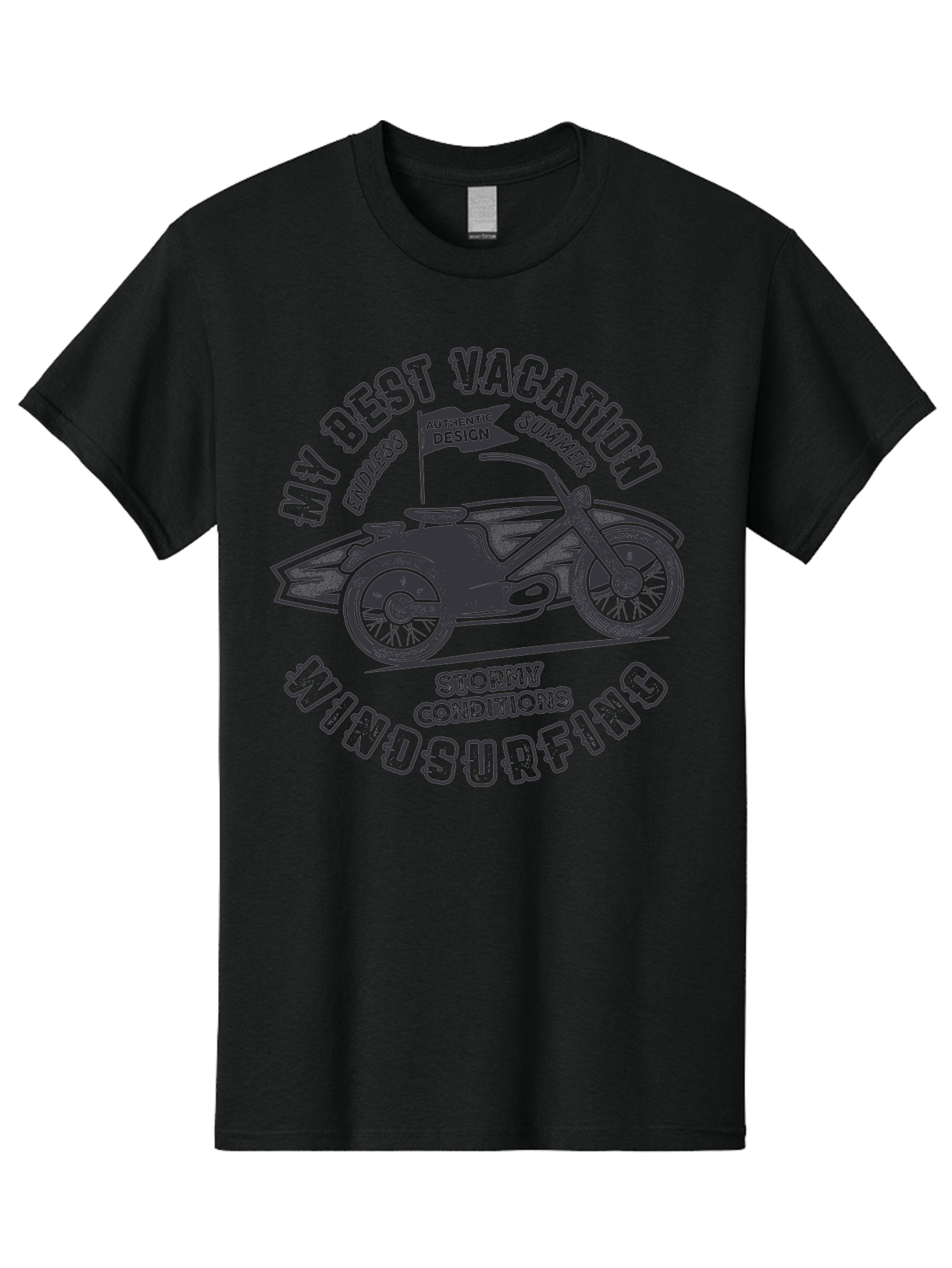 My-Best-Vacation-Windsurfing Men'S Graphic Tee, 100% Cotton, Comfortable Casual Summer Wear, Machine Washable, Motorcycle With Flag, Endless Summer, Stormy Conditions, Authentic Design, Winds Contention, Vacation Mode, Outdoor Adventure, Aab944