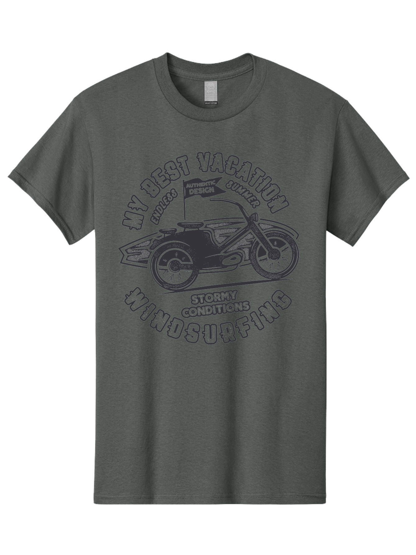 My-Best-Vacation-Windsurfing Men'S Graphic Tee, 100% Cotton, Comfortable Casual Summer Wear, Machine Washable, Motorcycle With Flag, Endless Summer, Stormy Conditions, Authentic Design, Winds Contention, Vacation Mode, Outdoor Adventure, Aab944