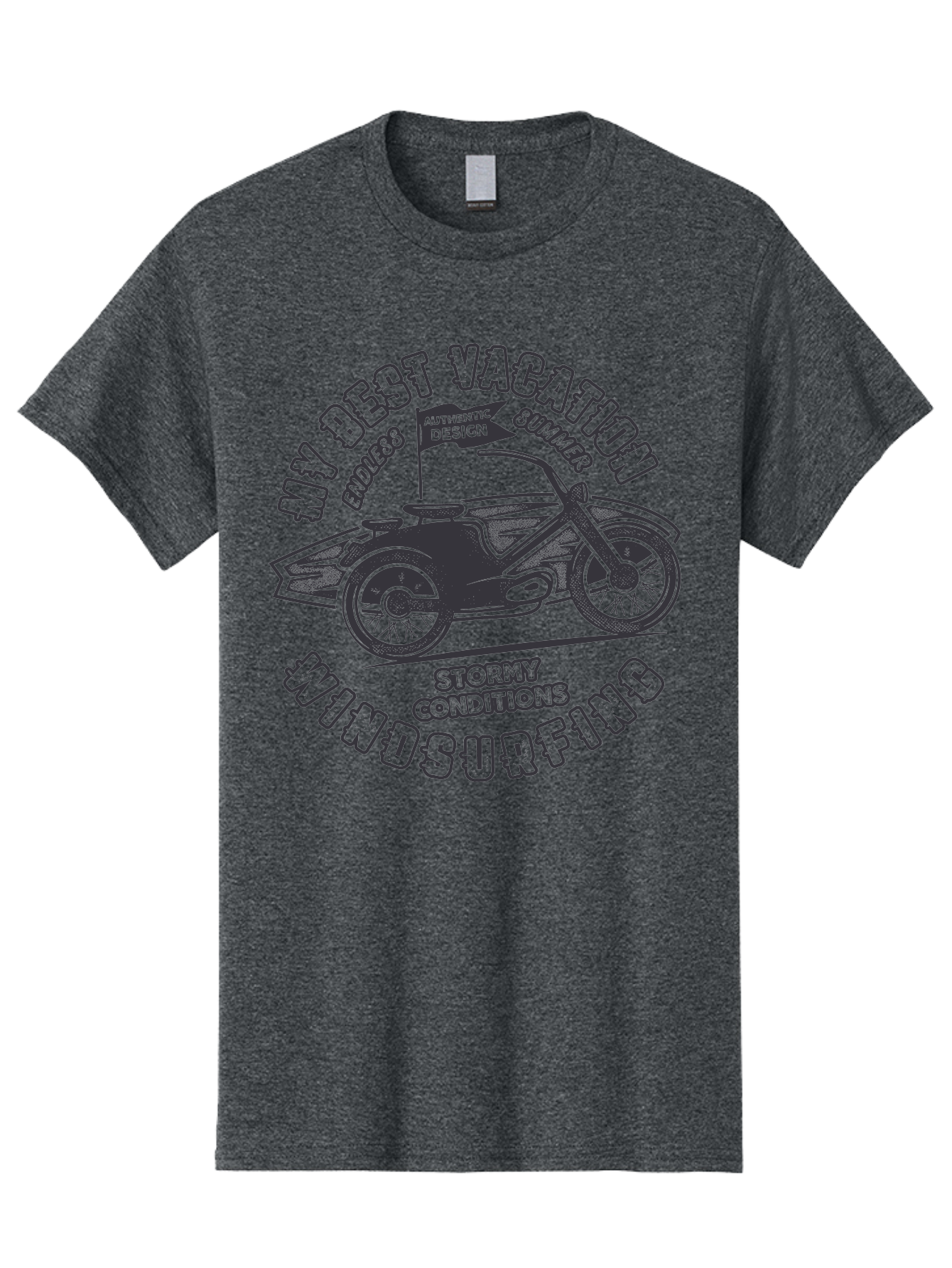 My-Best-Vacation-Windsurfing Men'S Graphic Tee, 100% Cotton, Comfortable Casual Summer Wear, Machine Washable, Motorcycle With Flag, Endless Summer, Stormy Conditions, Authentic Design, Winds Contention, Vacation Mode, Outdoor Adventure, Aab944