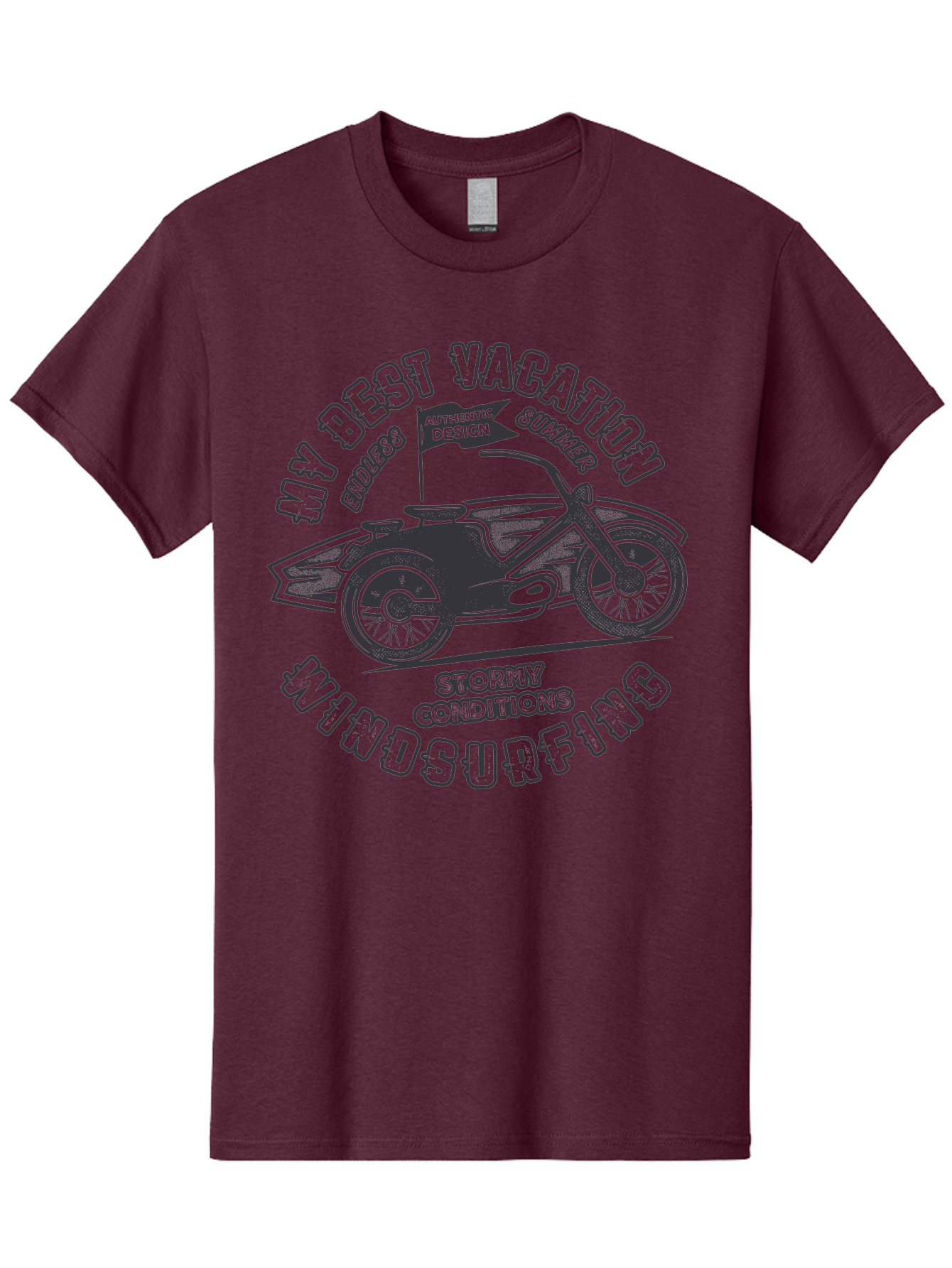 My-Best-Vacation-Windsurfing Men'S Graphic Tee, 100% Cotton, Comfortable Casual Summer Wear, Machine Washable, Motorcycle With Flag, Endless Summer, Stormy Conditions, Authentic Design, Winds Contention, Vacation Mode, Outdoor Adventure, Aab944