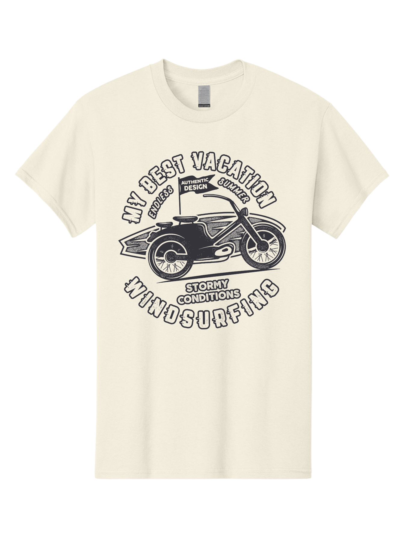 My-Best-Vacation-Windsurfing Men'S Graphic Tee, 100% Cotton, Comfortable Casual Summer Wear, Machine Washable, Motorcycle With Flag, Endless Summer, Stormy Conditions, Authentic Design, Winds Contention, Vacation Mode, Outdoor Adventure, Aab944