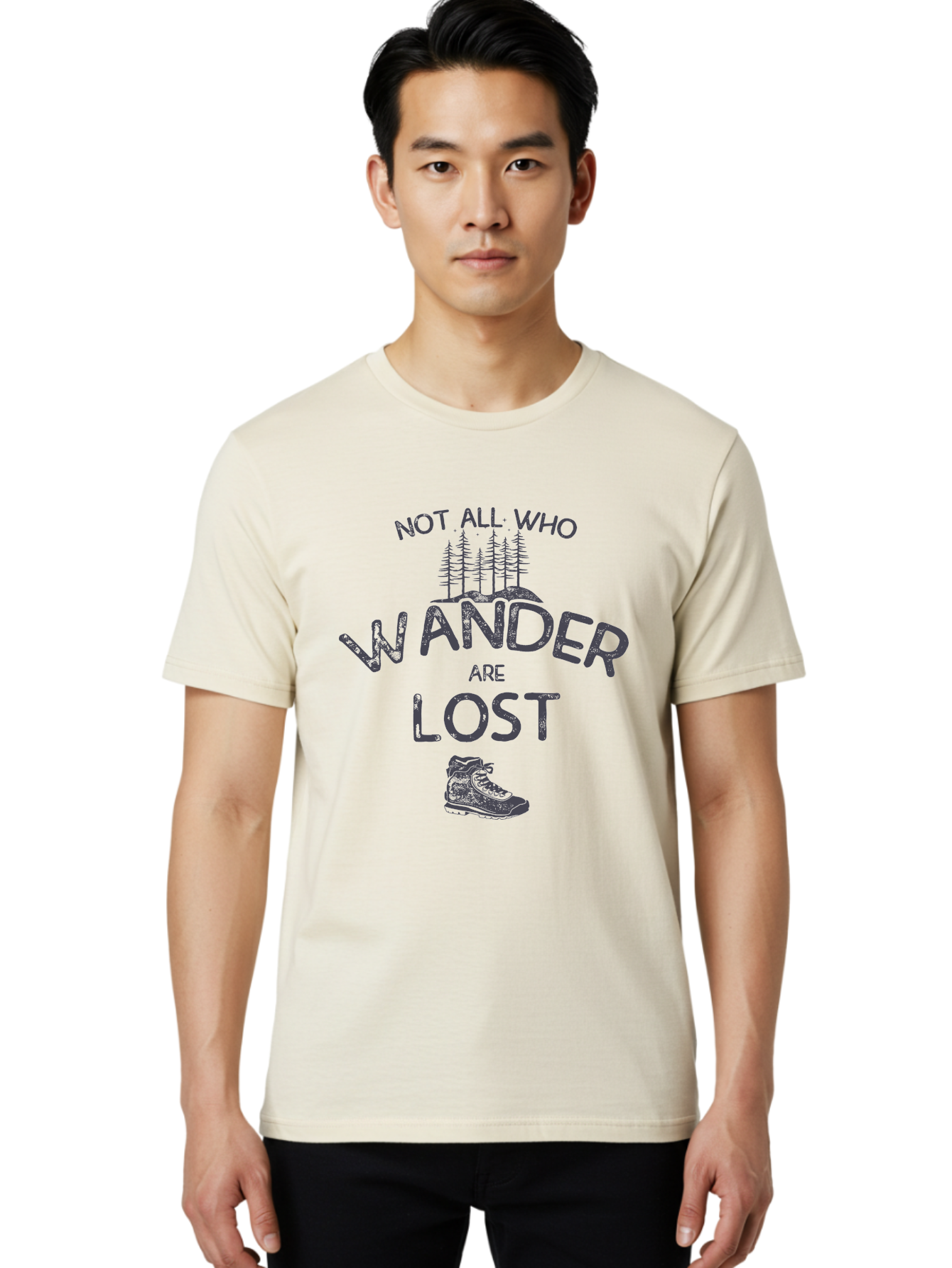Not-All-Who-Wander-Are-Lost-1 Men'S Graphic Tee, 100% Cotton, Comfortable Casual Summer Wear, Machine Washable, Hiking Quote, Travel Inspiration, Adventure Theme, Motivational Phrase, Wanderlust, Outdoor Lifestyle, Trekking Boots, Aab947