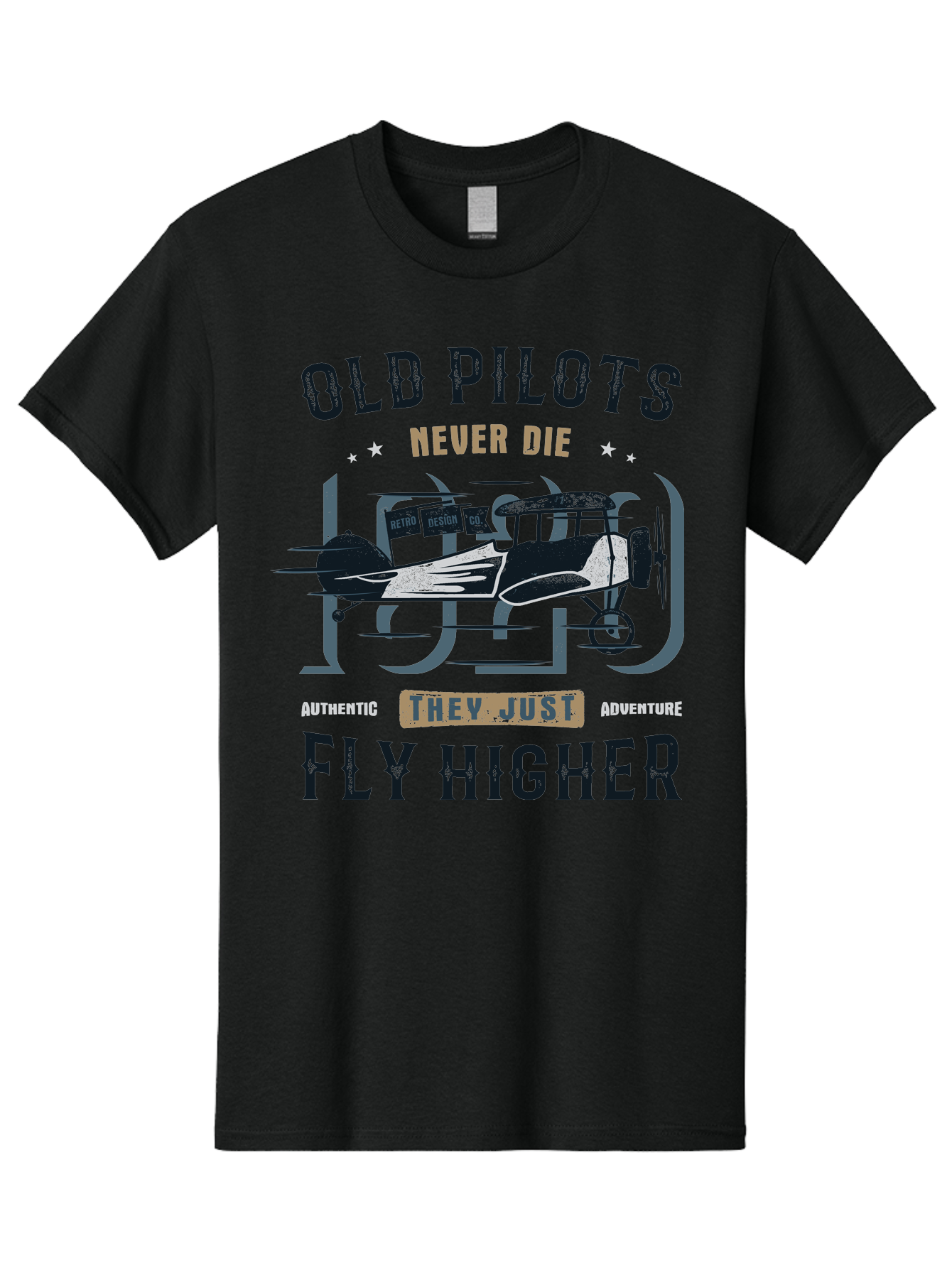 Old-Pilots-Fly-Higher Men'S Graphic Tee, 100% Cotton, Comfortable Casual Summer Wear, Machine Washable, Vintage Airplane, Old Pilots, Never Die, Fly Higher, Adventure, Authentic, They Just Adventure, Retro Aviation Aab949