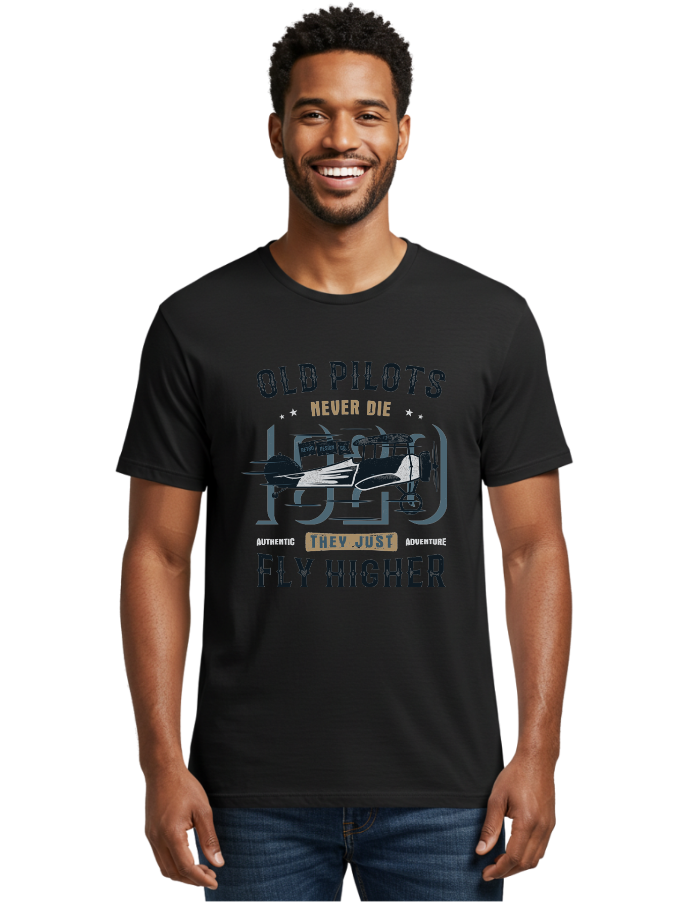 Old-Pilots-Fly-Higher Men'S Graphic Tee, 100% Cotton, Comfortable Casual Summer Wear, Machine Washable, Vintage Airplane, Old Pilots, Never Die, Fly Higher, Adventure, Authentic, They Just Adventure, Retro Aviation Aab949