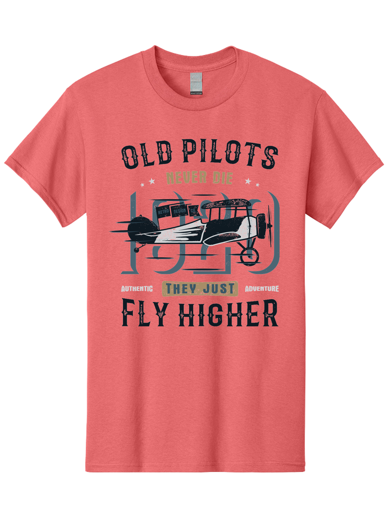 Old-Pilots-Fly-Higher Men'S Graphic Tee, 100% Cotton, Comfortable Casual Summer Wear, Machine Washable, Vintage Airplane, Old Pilots, Never Die, Fly Higher, Adventure, Authentic, They Just Adventure, Retro Aviation Aab949