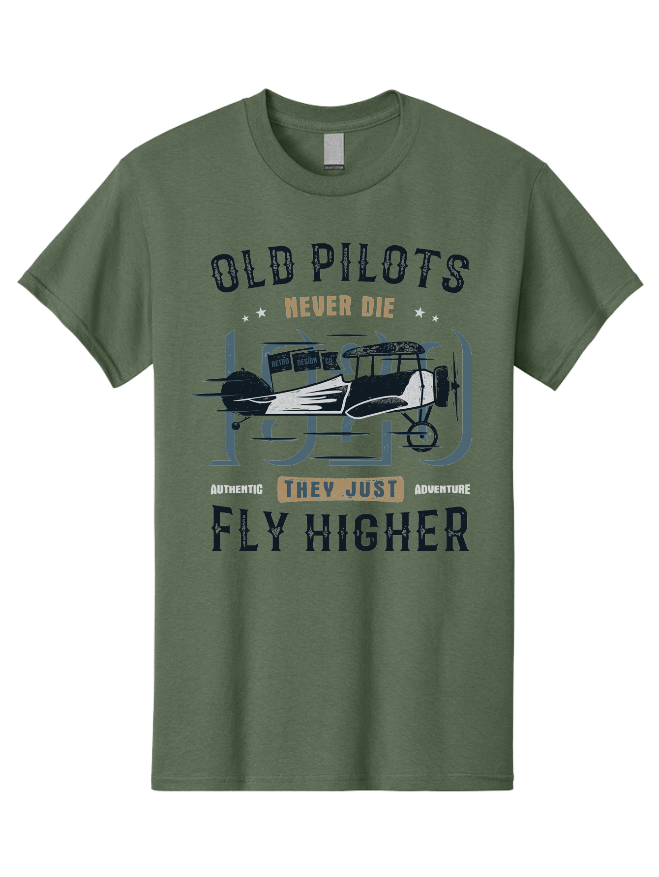 Old-Pilots-Fly-Higher Men'S Graphic Tee, 100% Cotton, Comfortable Casual Summer Wear, Machine Washable, Vintage Airplane, Old Pilots, Never Die, Fly Higher, Adventure, Authentic, They Just Adventure, Retro Aviation Aab949