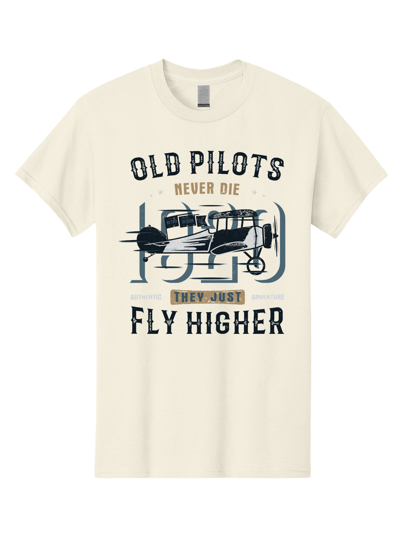 Old-Pilots-Fly-Higher Men'S Graphic Tee, 100% Cotton, Comfortable Casual Summer Wear, Machine Washable, Vintage Airplane, Old Pilots, Never Die, Fly Higher, Adventure, Authentic, They Just Adventure, Retro Aviation Aab949