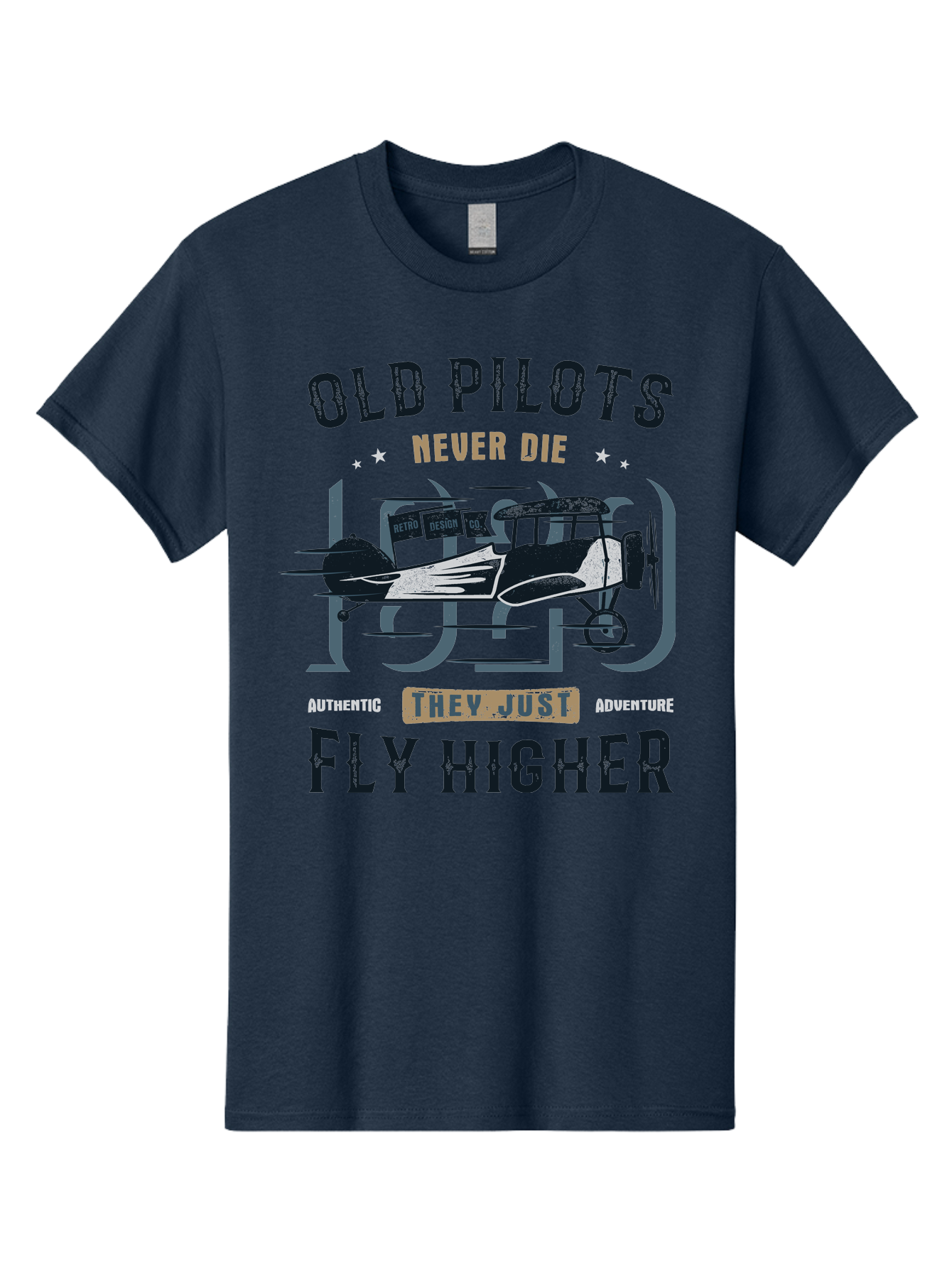 Old-Pilots-Fly-Higher Men'S Graphic Tee, 100% Cotton, Comfortable Casual Summer Wear, Machine Washable, Vintage Airplane, Old Pilots, Never Die, Fly Higher, Adventure, Authentic, They Just Adventure, Retro Aviation Aab949