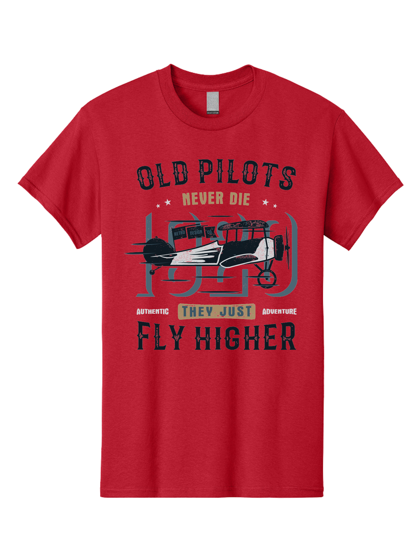 Old-Pilots-Fly-Higher Men'S Graphic Tee, 100% Cotton, Comfortable Casual Summer Wear, Machine Washable, Vintage Airplane, Old Pilots, Never Die, Fly Higher, Adventure, Authentic, They Just Adventure, Retro Aviation Aab949