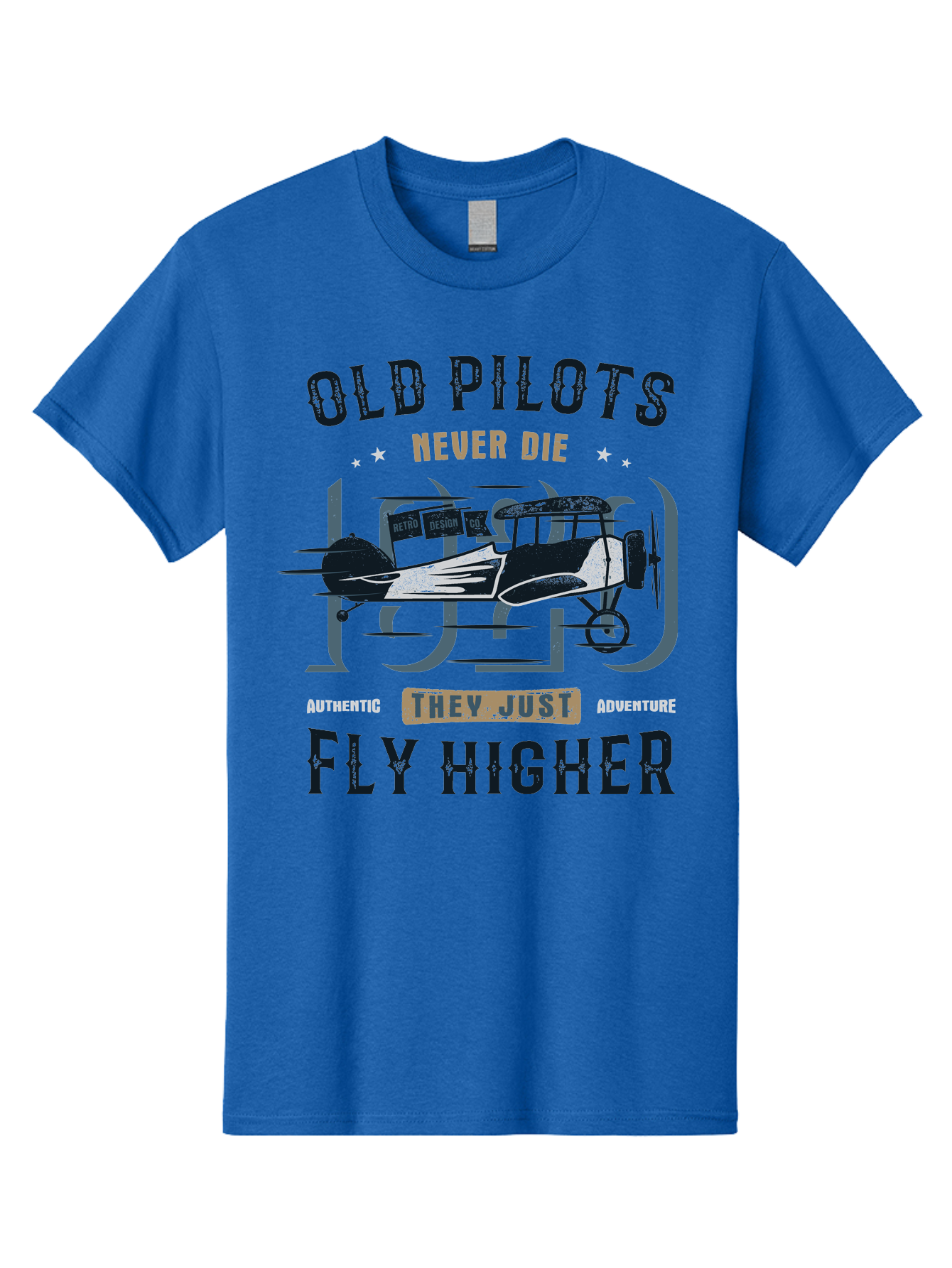 Old-Pilots-Fly-Higher Men'S Graphic Tee, 100% Cotton, Comfortable Casual Summer Wear, Machine Washable, Vintage Airplane, Old Pilots, Never Die, Fly Higher, Adventure, Authentic, They Just Adventure, Retro Aviation Aab949