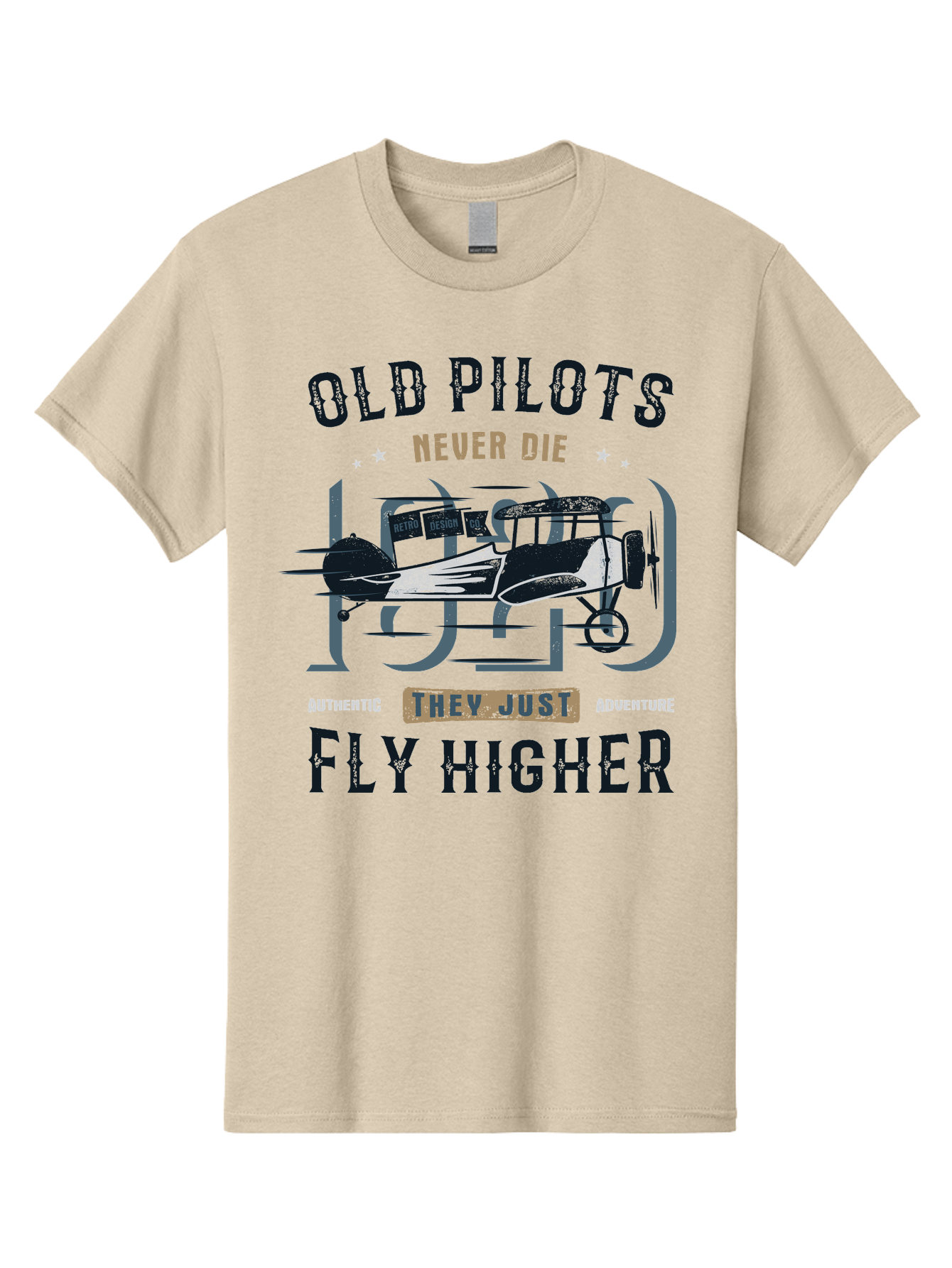 Old-Pilots-Fly-Higher Men'S Graphic Tee, 100% Cotton, Comfortable Casual Summer Wear, Machine Washable, Vintage Airplane, Old Pilots, Never Die, Fly Higher, Adventure, Authentic, They Just Adventure, Retro Aviation Aab949