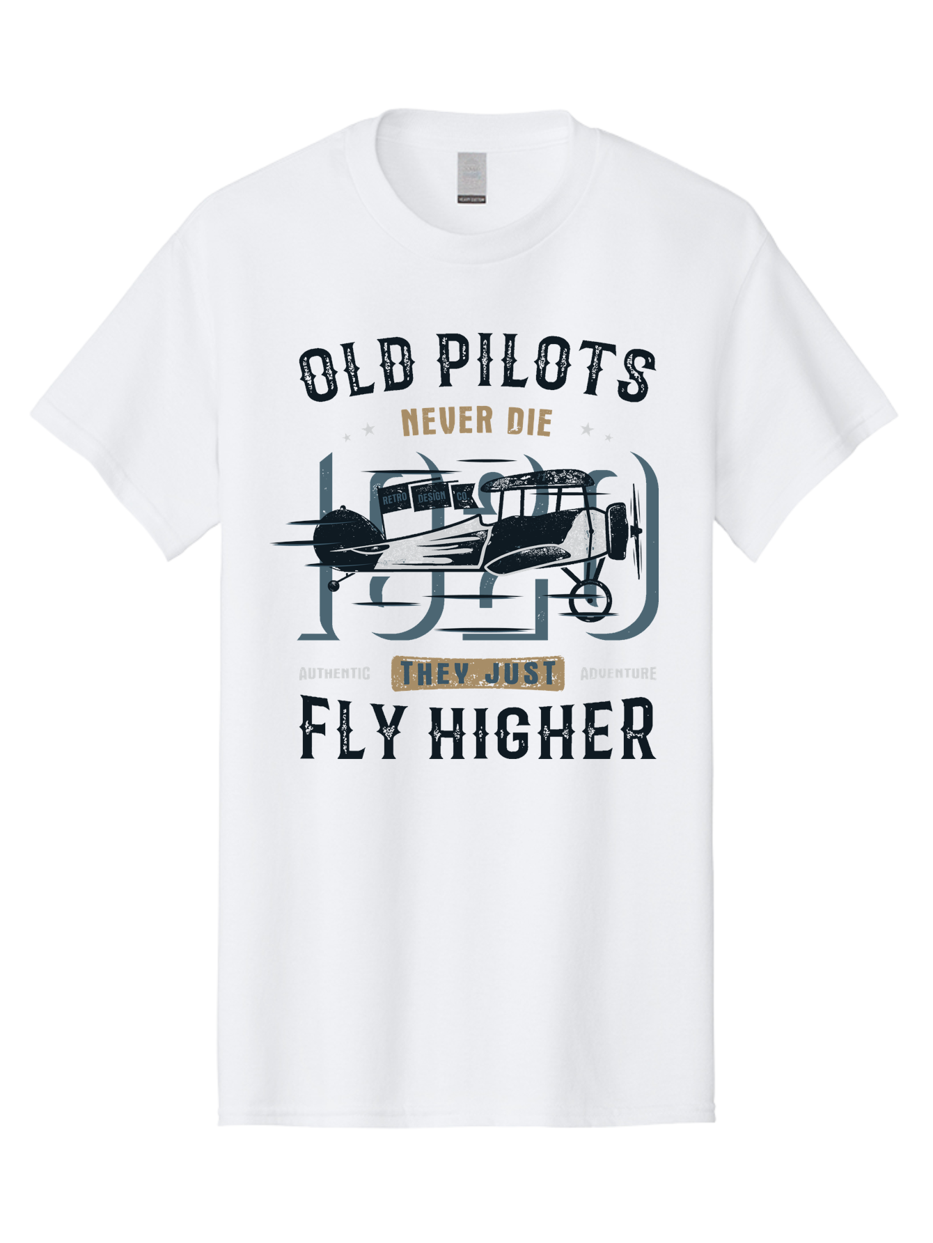 Old-Pilots-Fly-Higher Men'S Graphic Tee, 100% Cotton, Comfortable Casual Summer Wear, Machine Washable, Vintage Airplane, Old Pilots, Never Die, Fly Higher, Adventure, Authentic, They Just Adventure, Retro Aviation Aab949