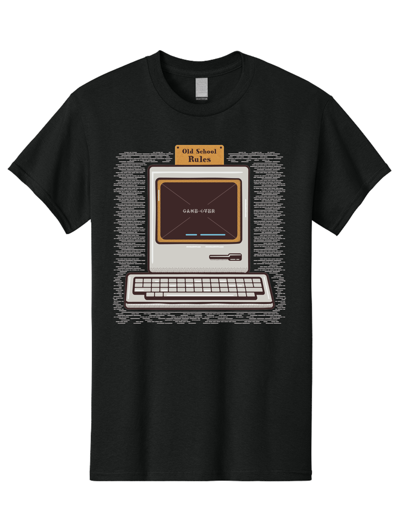 Old-School-Rules Men'S Graphic Tee, 100% Cotton, Comfortable Casual Summer Wear, Machine Washable, Retro Computer, Old School Gaming, Classic Video Games, Game Over Screen, Nostalgic Tech, Vintage Computer Graphics, Pixel Art, Aab950
