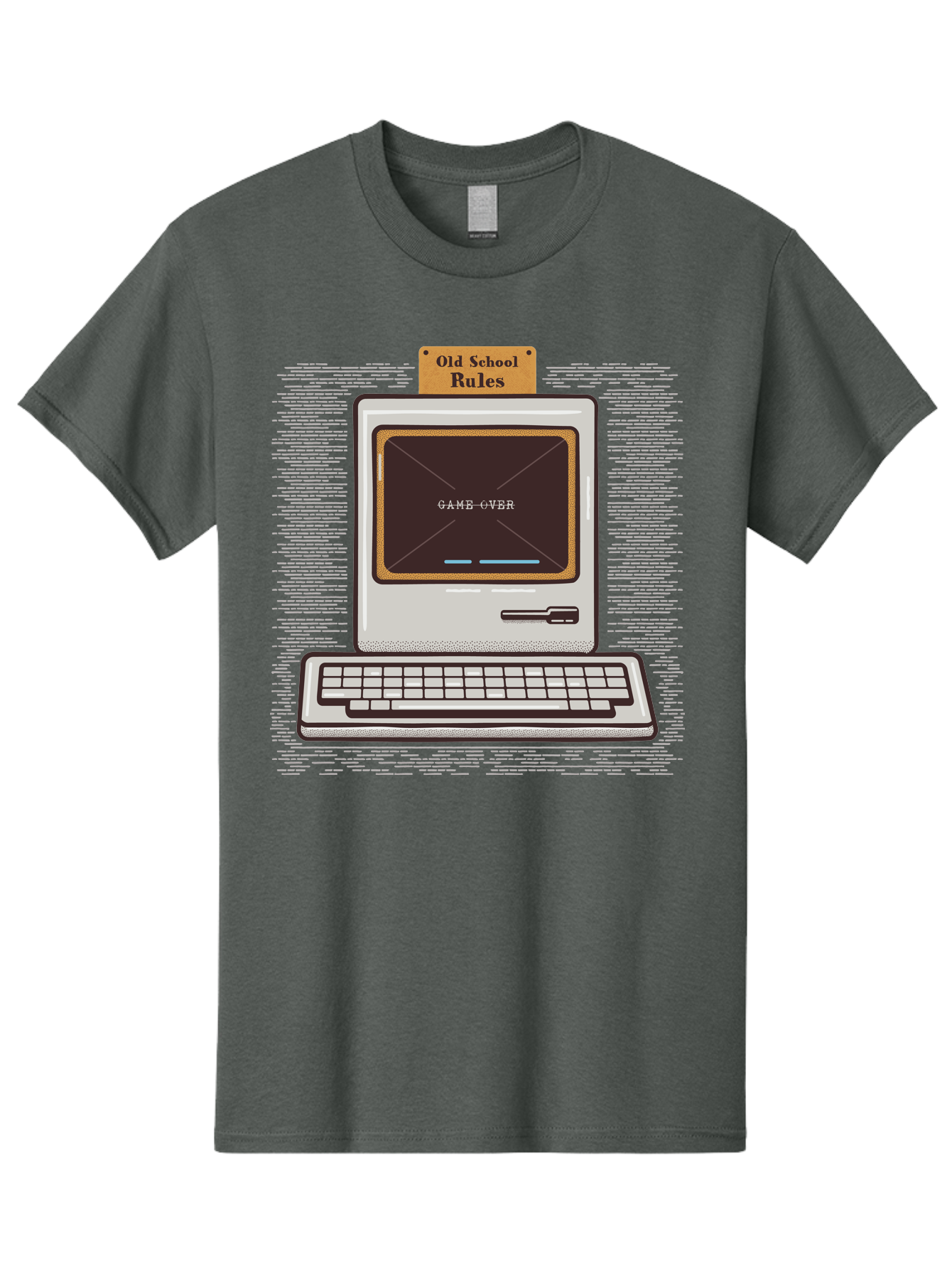 Old-School-Rules Men'S Graphic Tee, 100% Cotton, Comfortable Casual Summer Wear, Machine Washable, Retro Computer, Old School Gaming, Classic Video Games, Game Over Screen, Nostalgic Tech, Vintage Computer Graphics, Pixel Art, Aab950
