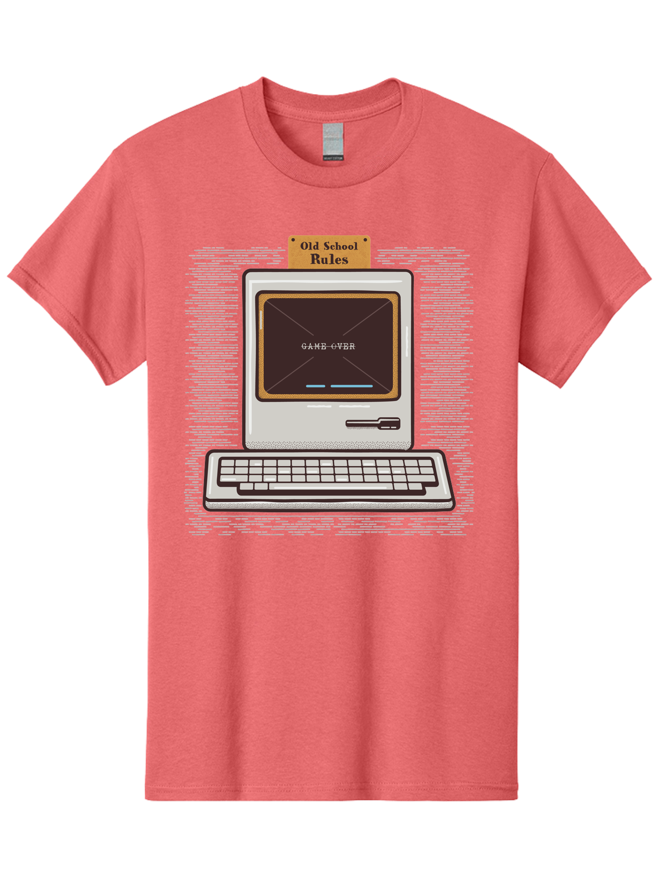 Old-School-Rules Men'S Graphic Tee, 100% Cotton, Comfortable Casual Summer Wear, Machine Washable, Retro Computer, Old School Gaming, Classic Video Games, Game Over Screen, Nostalgic Tech, Vintage Computer Graphics, Pixel Art, Aab950