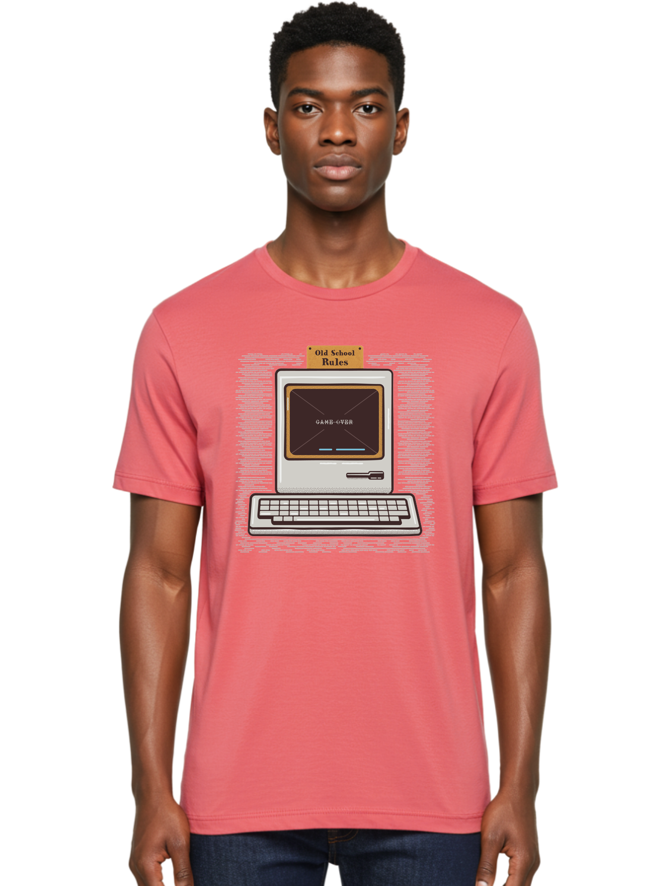 Old-School-Rules Men'S Graphic Tee, 100% Cotton, Comfortable Casual Summer Wear, Machine Washable, Retro Computer, Old School Gaming, Classic Video Games, Game Over Screen, Nostalgic Tech, Vintage Computer Graphics, Pixel Art, Aab950