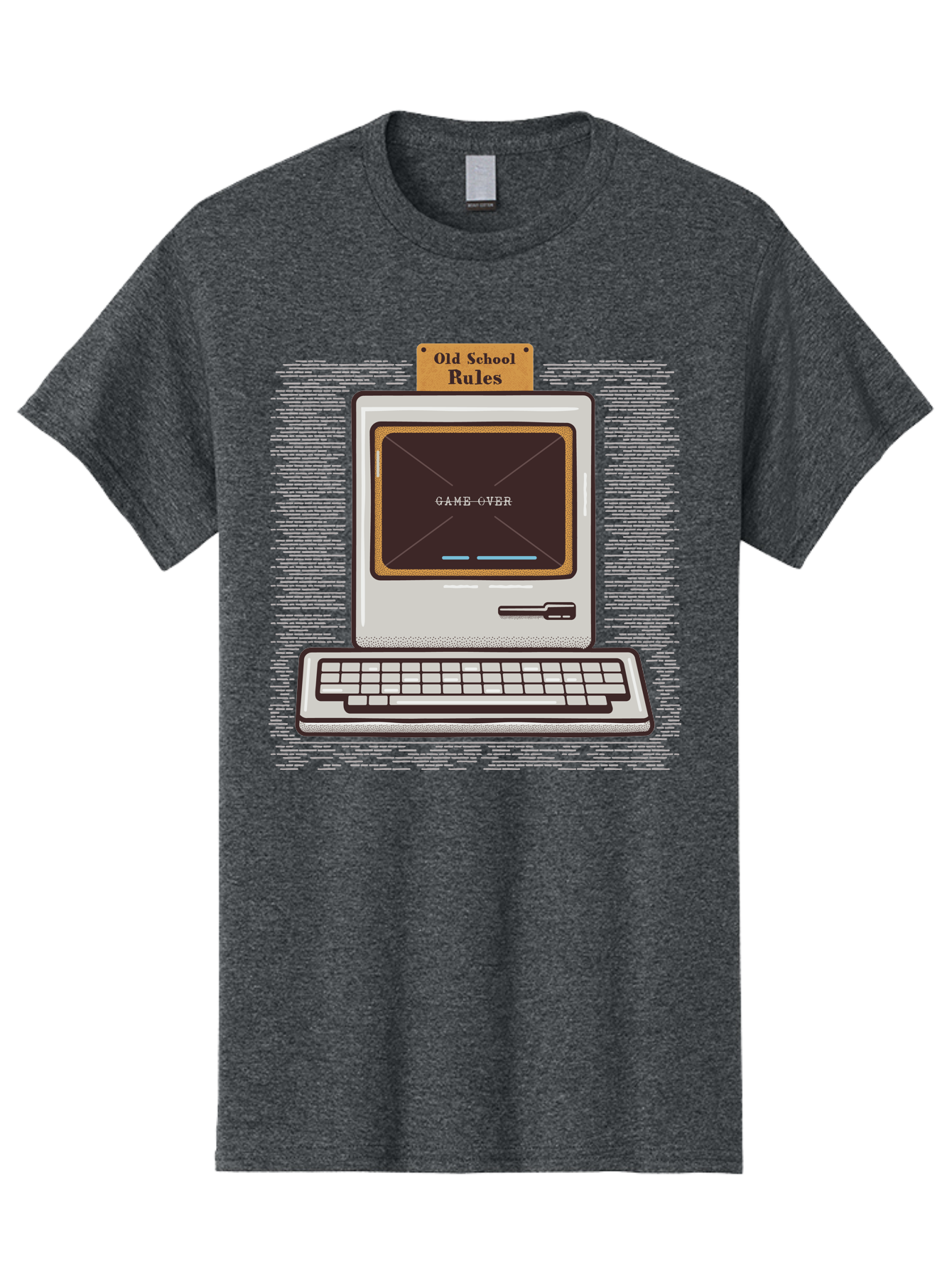 Old-School-Rules Men'S Graphic Tee, 100% Cotton, Comfortable Casual Summer Wear, Machine Washable, Retro Computer, Old School Gaming, Classic Video Games, Game Over Screen, Nostalgic Tech, Vintage Computer Graphics, Pixel Art, Aab950