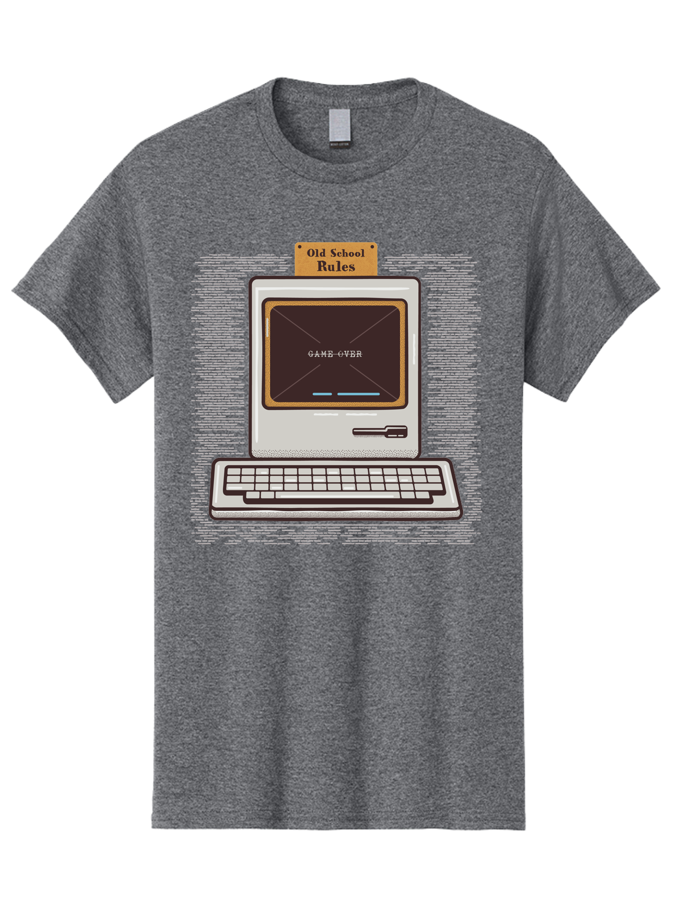 Old-School-Rules Men'S Graphic Tee, 100% Cotton, Comfortable Casual Summer Wear, Machine Washable, Retro Computer, Old School Gaming, Classic Video Games, Game Over Screen, Nostalgic Tech, Vintage Computer Graphics, Pixel Art, Aab950