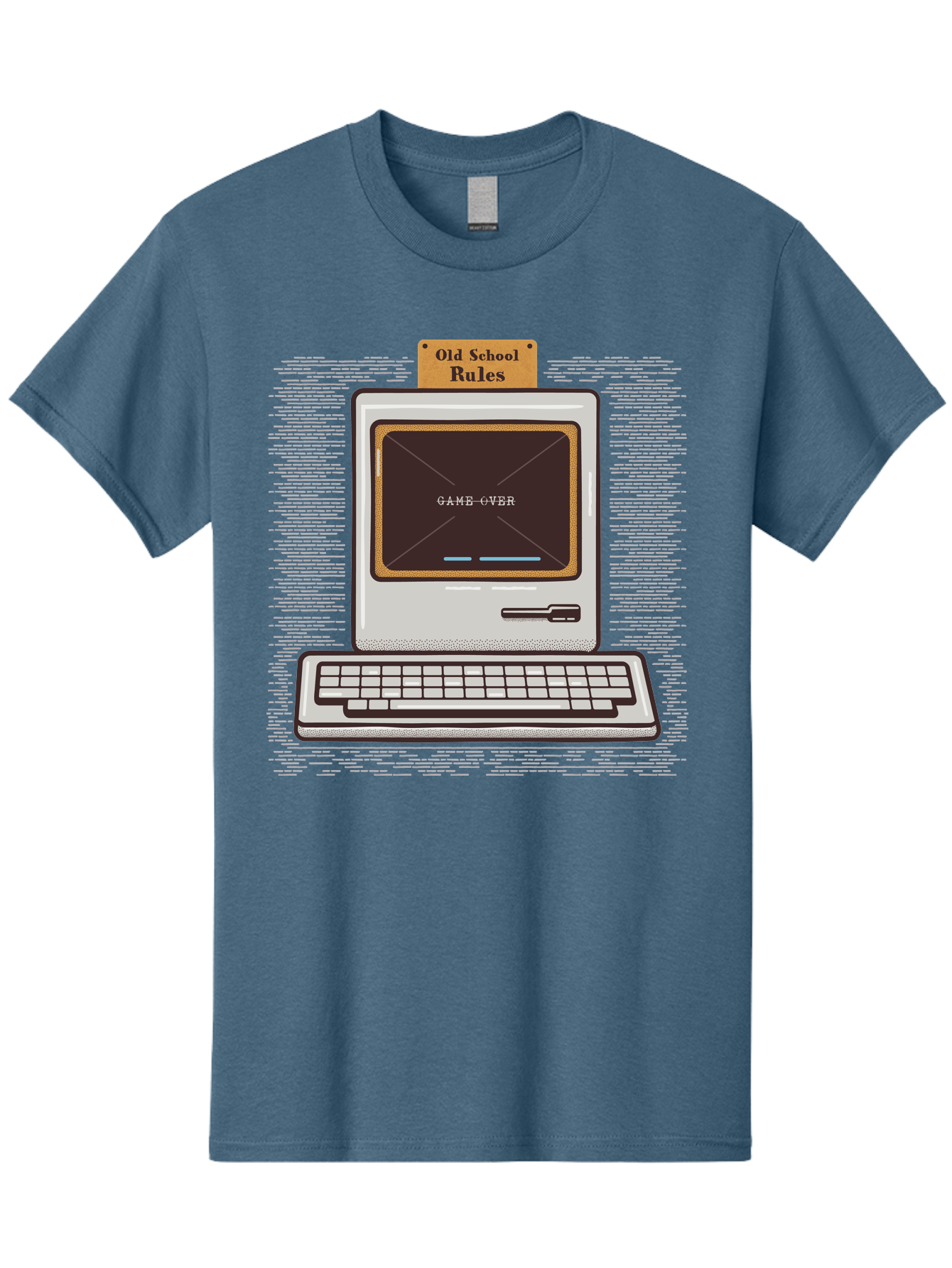 Old-School-Rules Men'S Graphic Tee, 100% Cotton, Comfortable Casual Summer Wear, Machine Washable, Retro Computer, Old School Gaming, Classic Video Games, Game Over Screen, Nostalgic Tech, Vintage Computer Graphics, Pixel Art, Aab950
