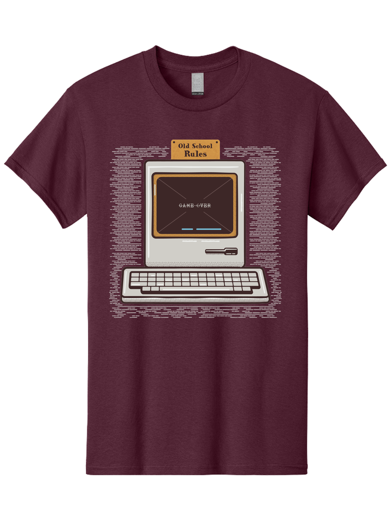 Old-School-Rules Men'S Graphic Tee, 100% Cotton, Comfortable Casual Summer Wear, Machine Washable, Retro Computer, Old School Gaming, Classic Video Games, Game Over Screen, Nostalgic Tech, Vintage Computer Graphics, Pixel Art, Aab950