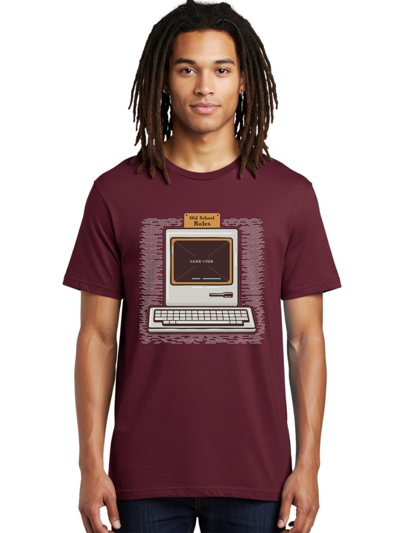 Old-School-Rules Men'S Graphic Tee, 100% Cotton, Comfortable Casual Summer Wear, Machine Washable, Retro Computer, Old School Gaming, Classic Video Games, Game Over Screen, Nostalgic Tech, Vintage Computer Graphics, Pixel Art, Aab950
