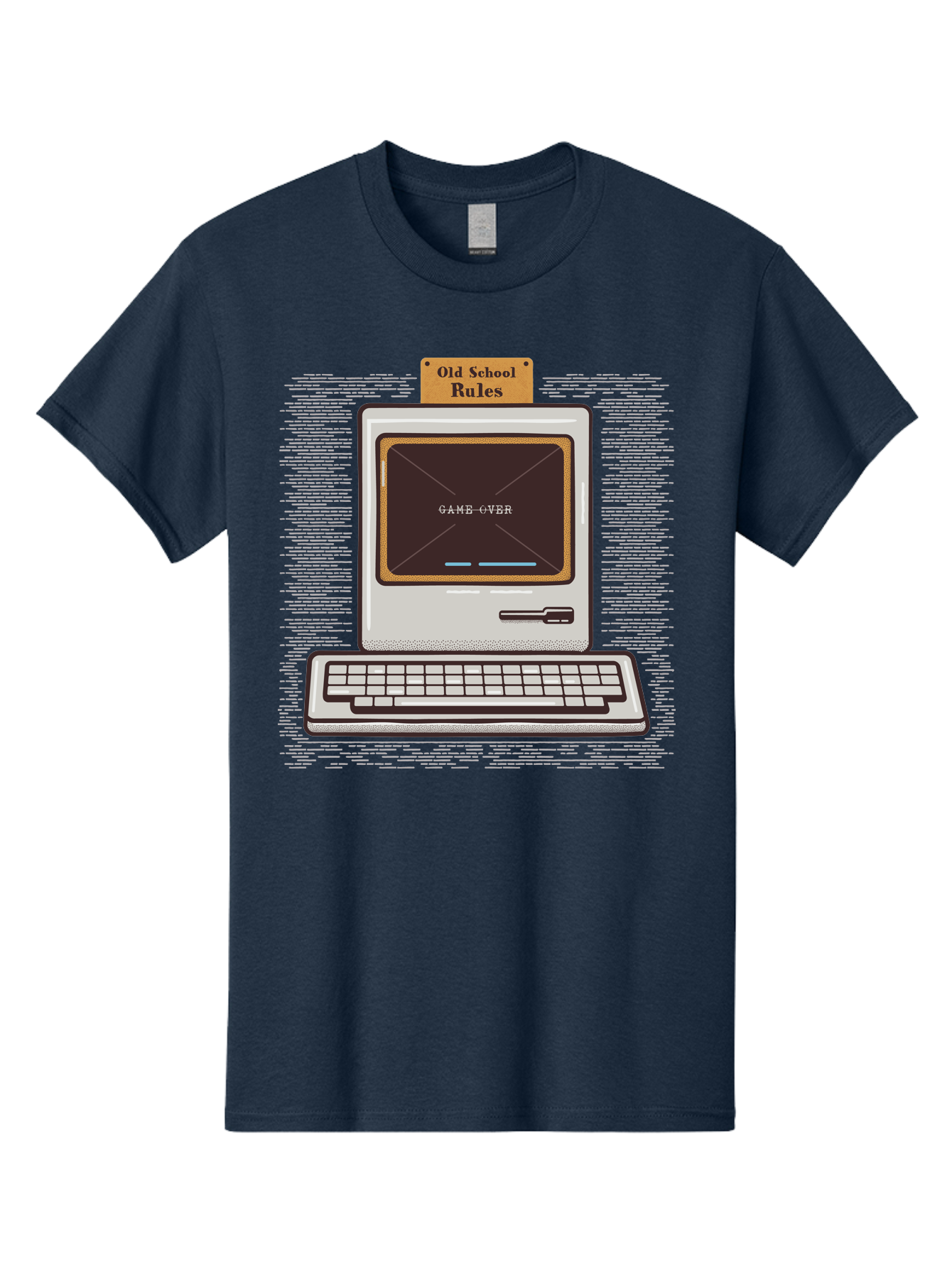 Old-School-Rules Men'S Graphic Tee, 100% Cotton, Comfortable Casual Summer Wear, Machine Washable, Retro Computer, Old School Gaming, Classic Video Games, Game Over Screen, Nostalgic Tech, Vintage Computer Graphics, Pixel Art, Aab950