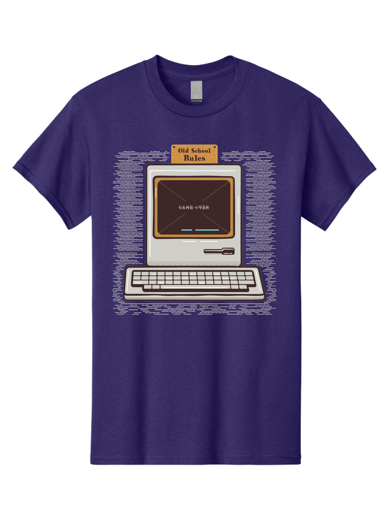 Old-School-Rules Men'S Graphic Tee, 100% Cotton, Comfortable Casual Summer Wear, Machine Washable, Retro Computer, Old School Gaming, Classic Video Games, Game Over Screen, Nostalgic Tech, Vintage Computer Graphics, Pixel Art, Aab950