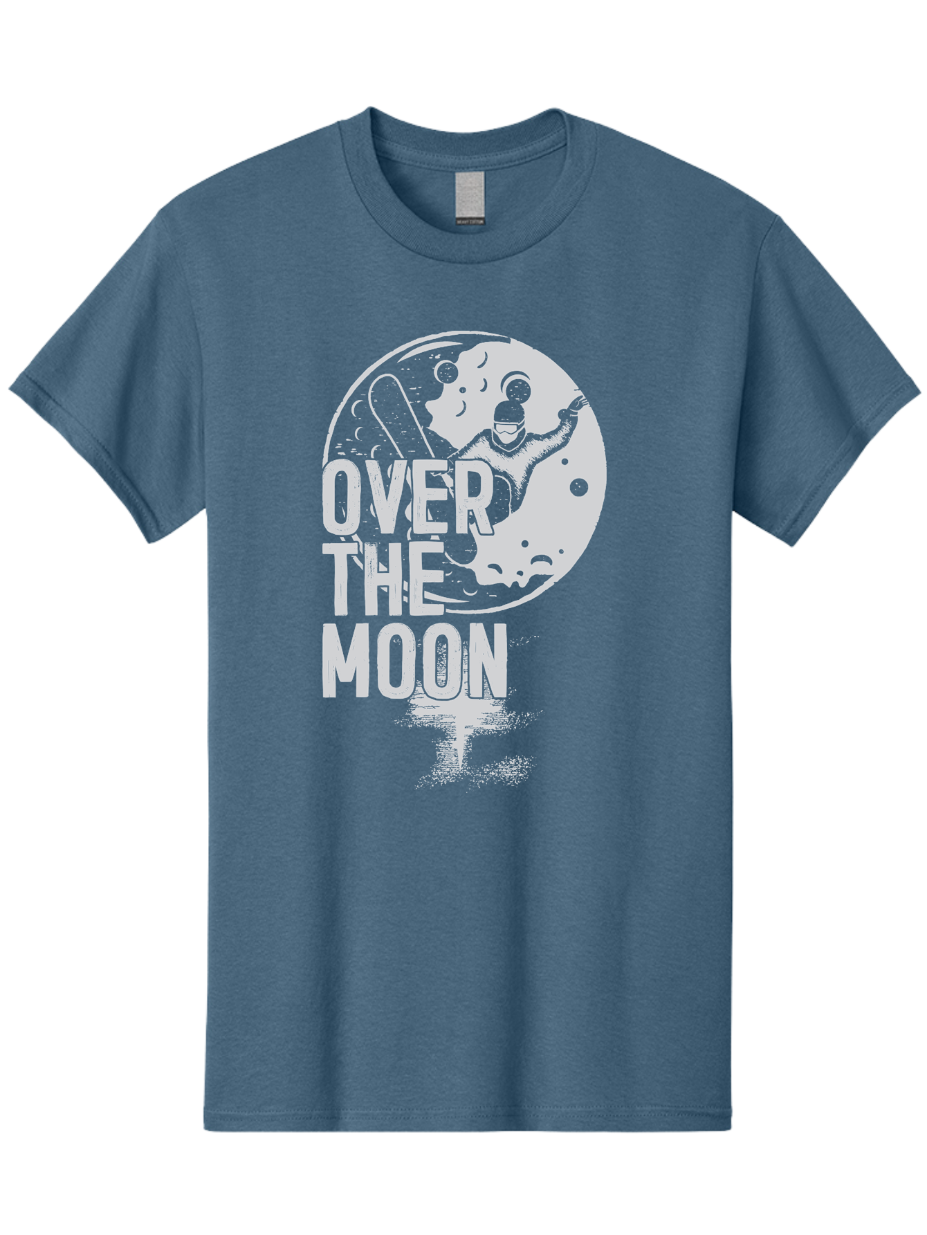 Over-The-Moon Men'S Graphic Tee, 100% Cotton, Comfortable Casual Summer Wear, Machine Washable, Moon Graphic, Astronaut Illustration, Space Exploration, Moon Landing, Celestial Body, Over The Moon Text, Retro-Futuristic Design, Aab951