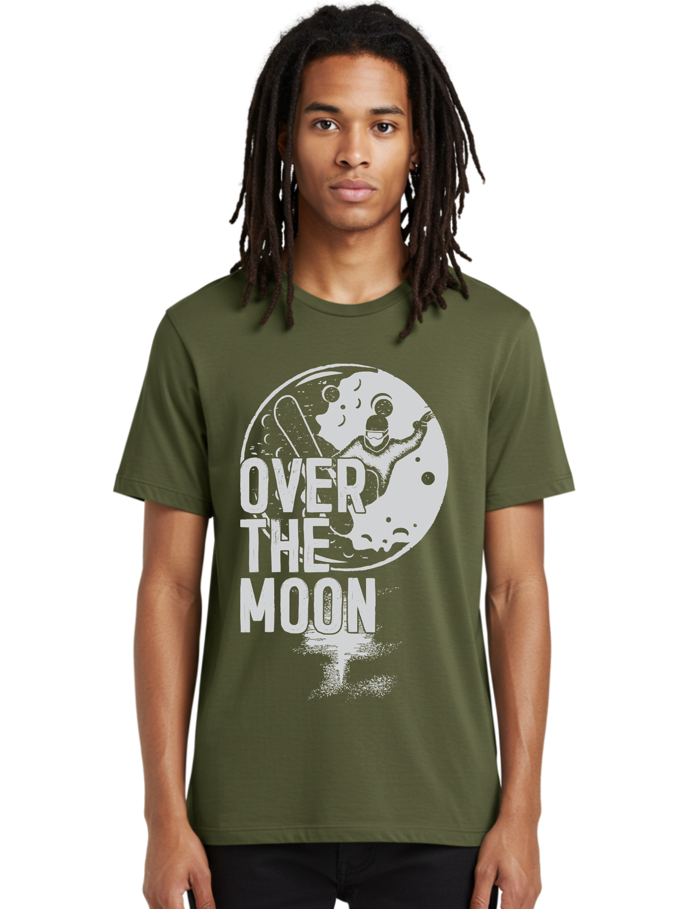 Over-The-Moon Men'S Graphic Tee, 100% Cotton, Comfortable Casual Summer Wear, Machine Washable, Moon Graphic, Astronaut Illustration, Space Exploration, Moon Landing, Celestial Body, Over The Moon Text, Retro-Futuristic Design, Aab951